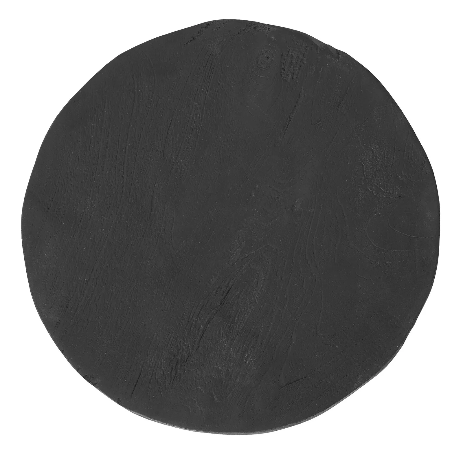 Servierware Plate Display, eine schwarze, runde Dekoplatte mit Textur auf weißem Hintergrund, Draufsicht - MUST Living