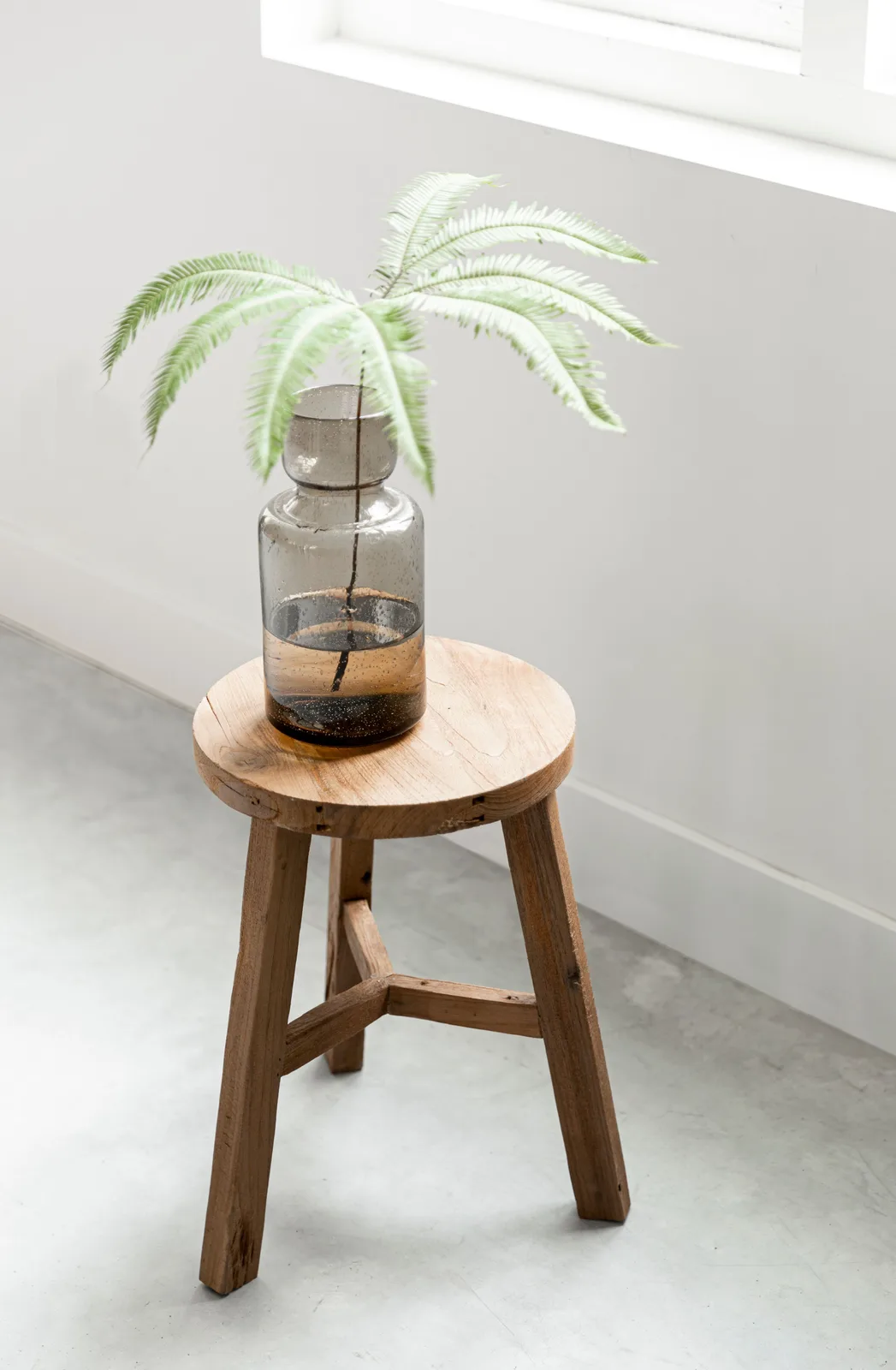 Hocker Easy rechteckig mit einer Pflanze in einer Vase darauf, fotografiert in einem hellen Studio - MUST Living