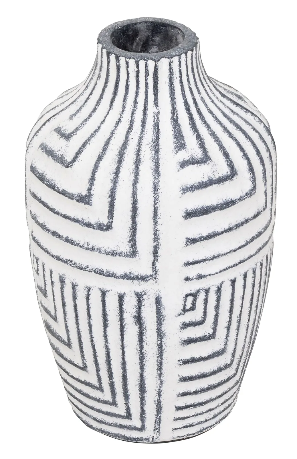 Vase Braga auf weißem Hintergrund, mit einem detaillierten Muster in Dunkelgrau und Weiß - MUST Living