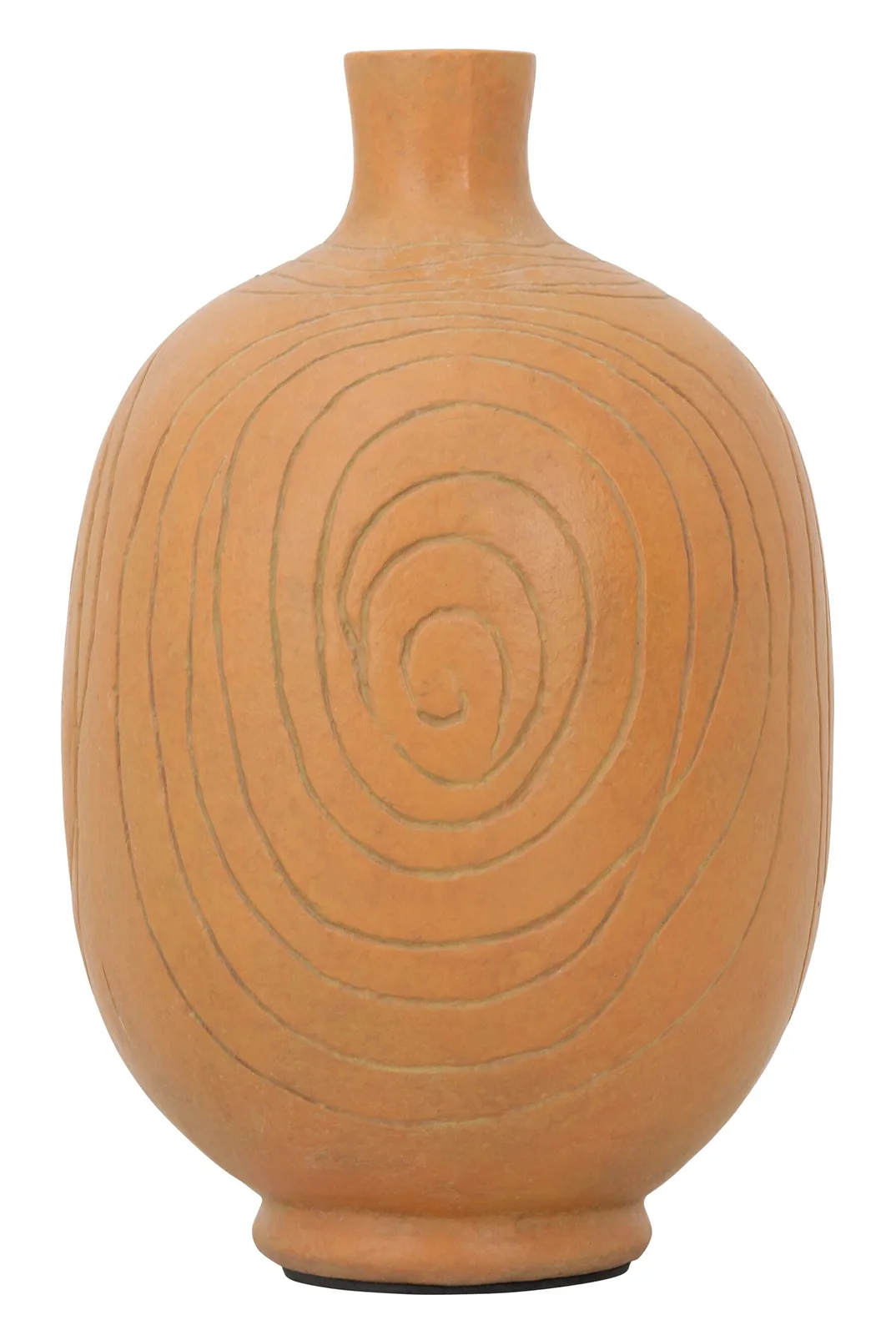 Vase Lisbon auf weißem Hintergrund, mit einem Spiralmuster in der Mitte und einem schmalen Hals - MUST Living