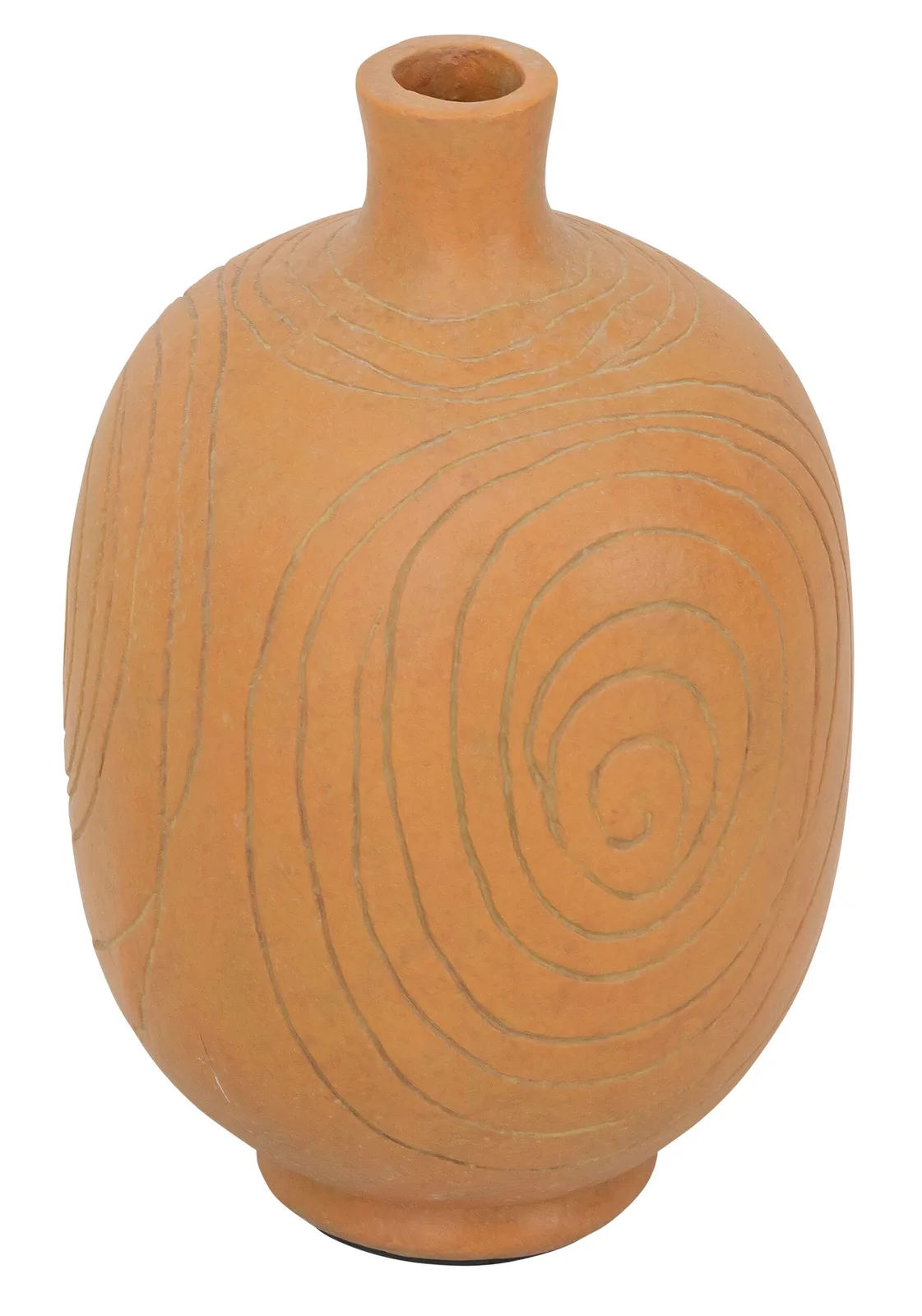 Vase Lisbon auf weißem Hintergrund, mit bauchiger Form und eingekerbten Spiralmustern - MUST Living