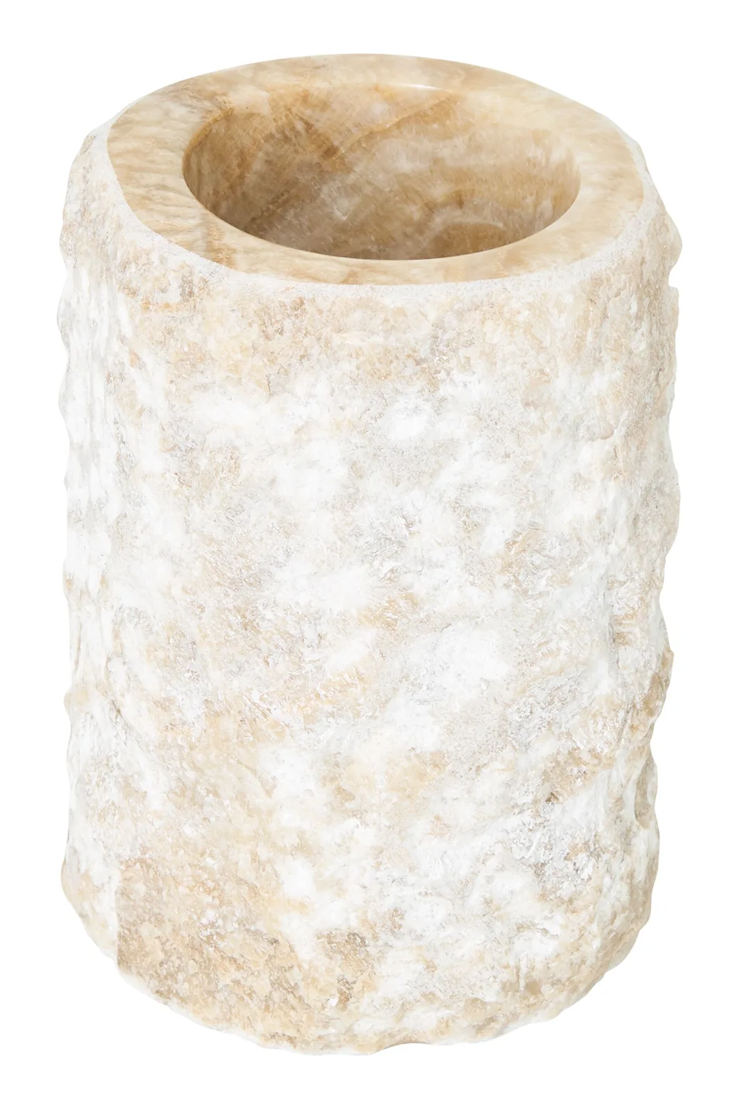 Vase Apollo auf weißem Hintergrund, mit rauer, natürlicher Textur und einem offenen Zylinder oben - MUST Living