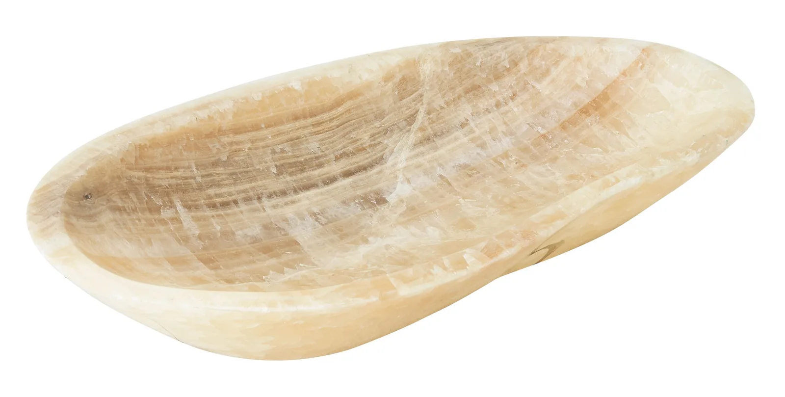 Geschirr Bean, eine längliche, flache Schale mit natürlichen beige-braunen Streifen auf weißem Hintergrund - MUST Living