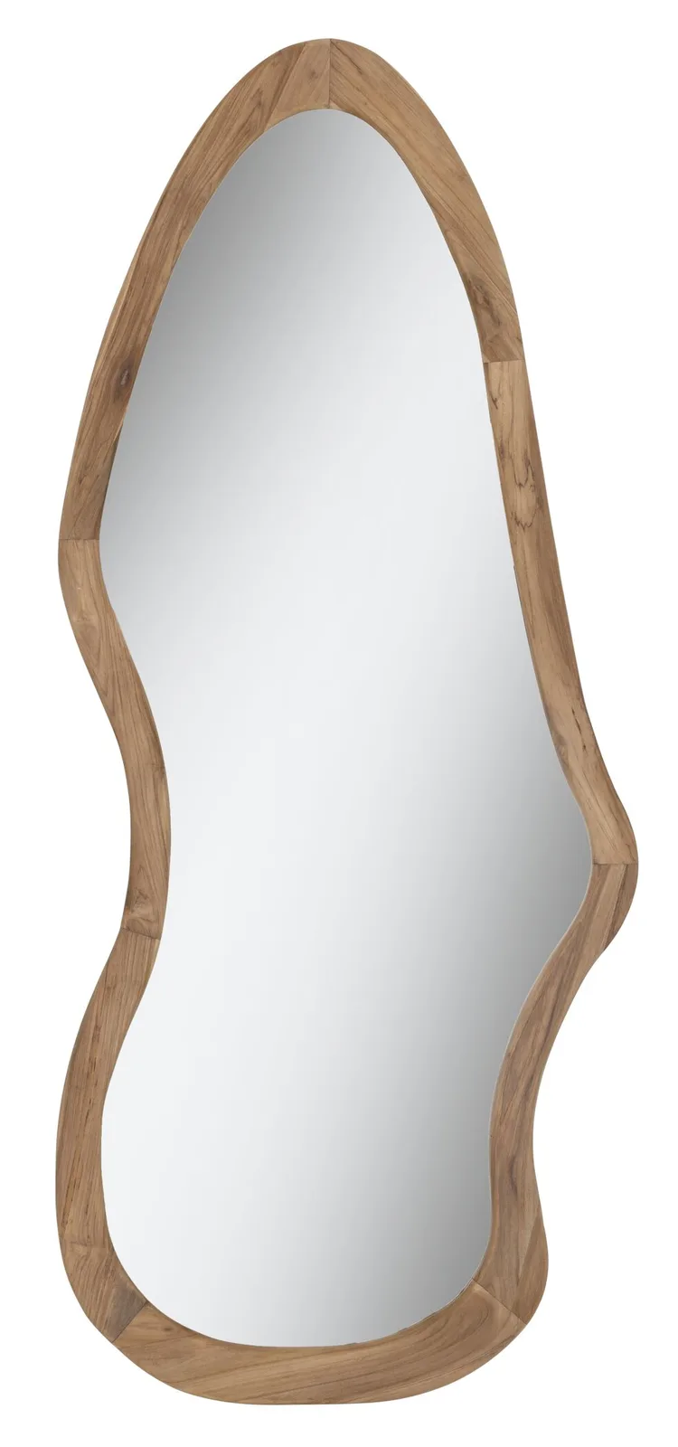 Spiegel Mirror Mateo mit einer unregelmäßigen, organischen Form und einem breiten Holzrahmen auf weißem Hintergrund - MUST Living