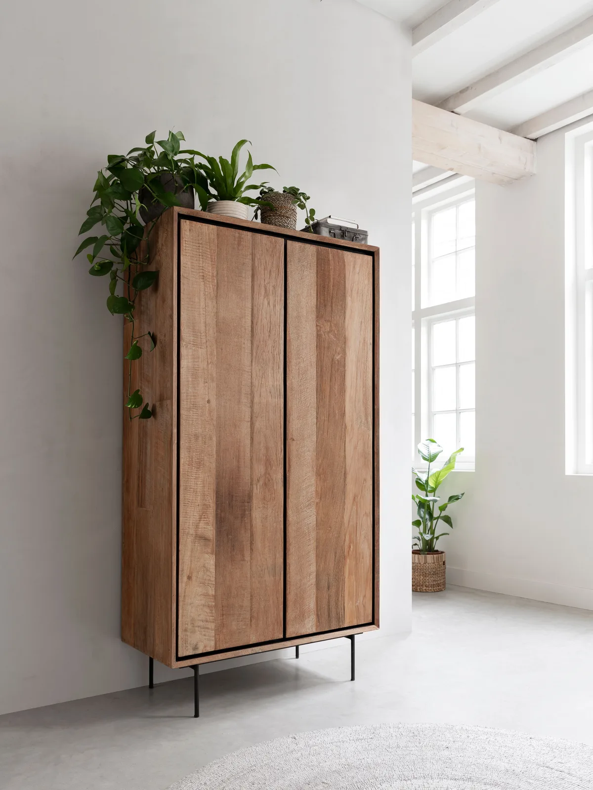 Kast Metropole laag in een lichte woonkamer met planten en een wit vloerkleed - DTP Home