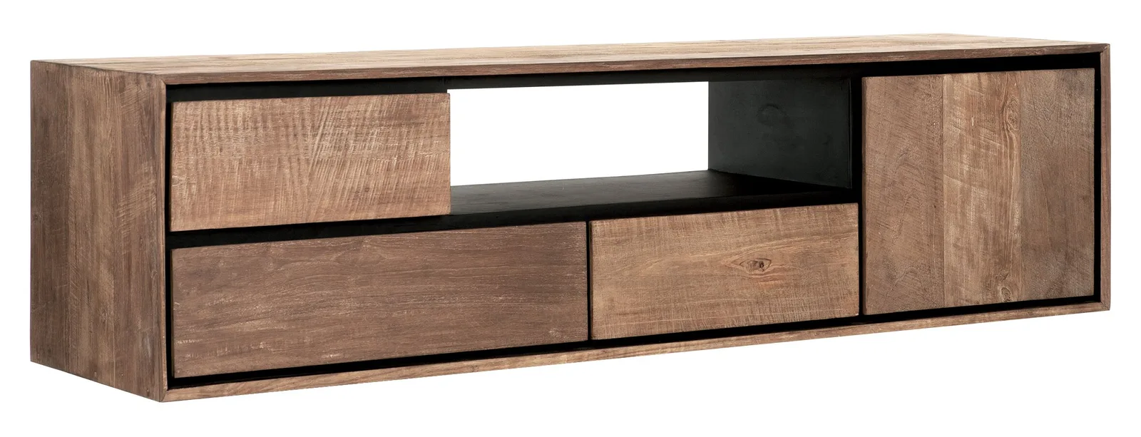 Tv-Möbel Metropole schwebend in einem Studio vor weißem Hintergrund, schräg von vorne fotografiert - DTP Home