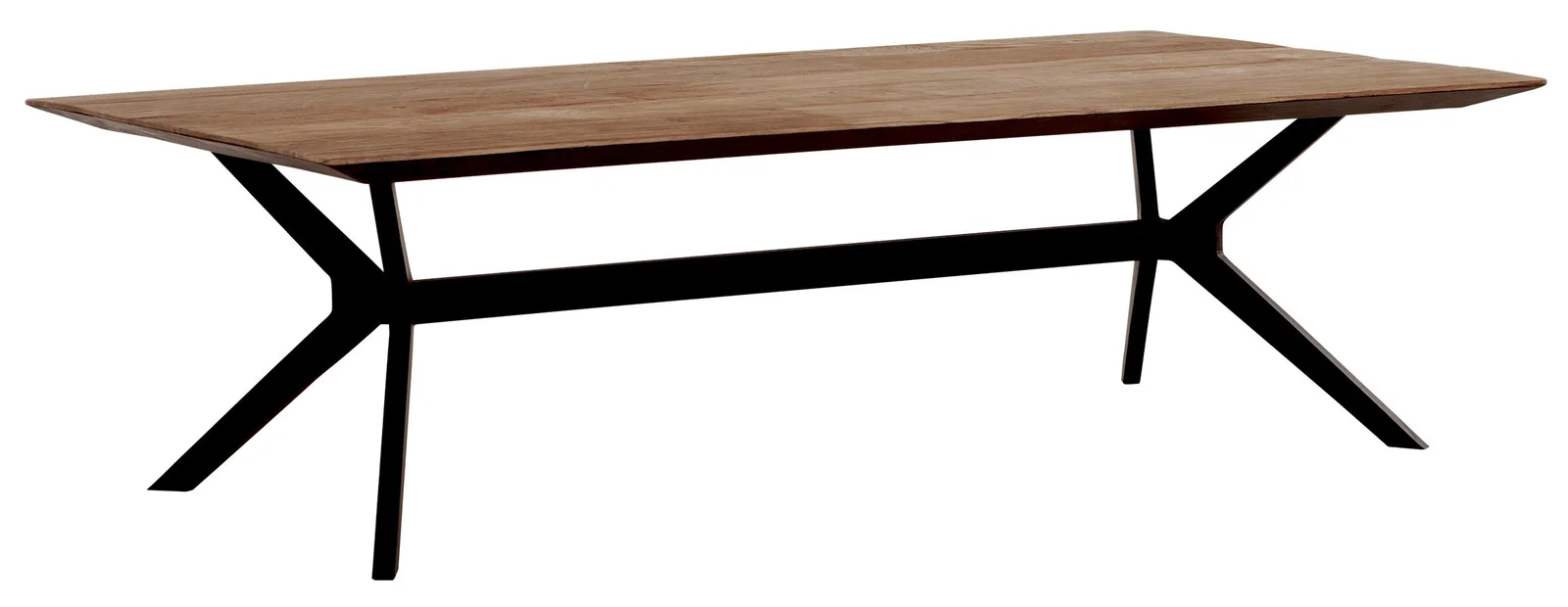 De Salontafel Metropole rond, met een houten blad en opvallend zwart metalen onderstel, op een witte achtergrond - DTP Home
