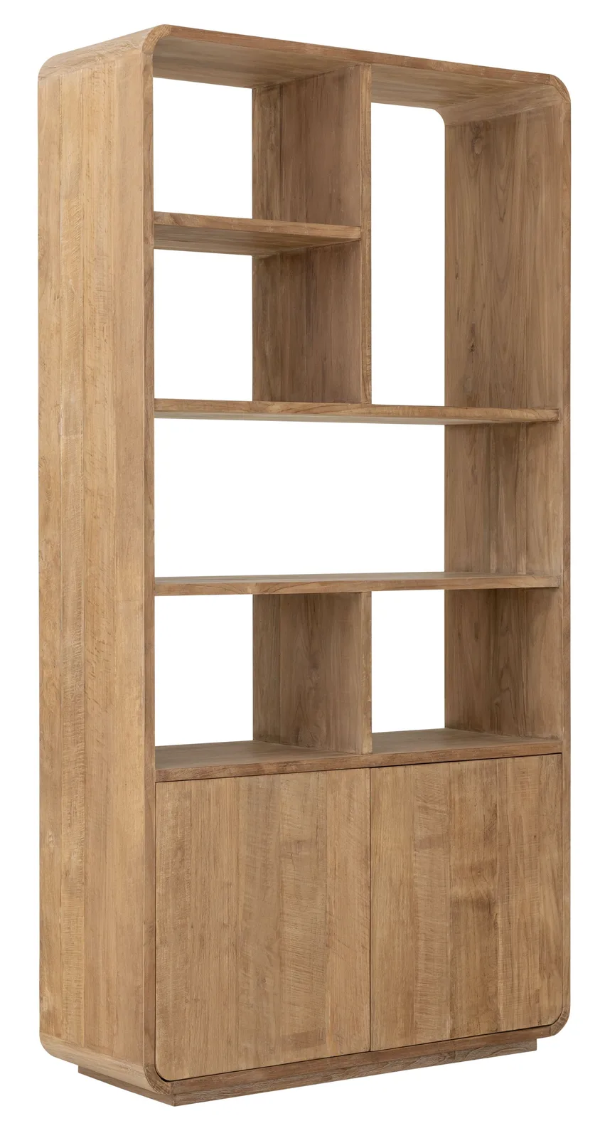 Boekenkast Nova klein van DTP Home, een houten open kast met twee deuren op een witte achtergrond