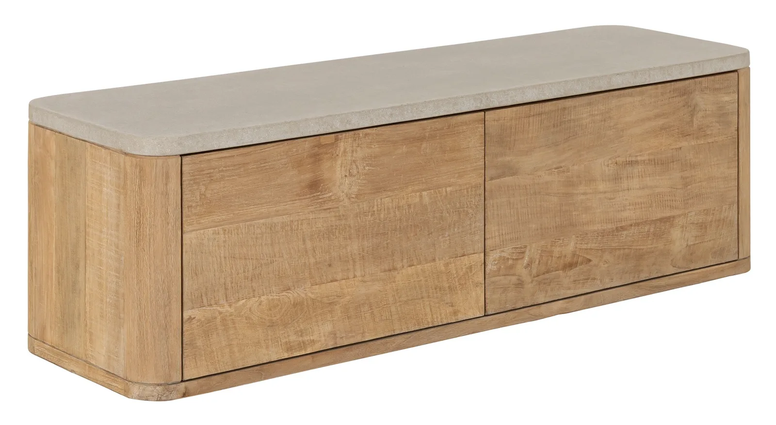 Tv-meubel Nova klein 2 met een lichtgrijze top en twee houten deuren, gefotografeerd op een witte achtergrond - DTP Home