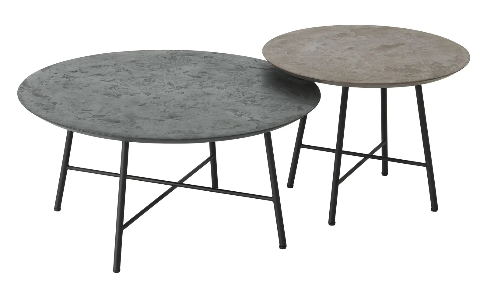 Twee ronde Salontafels Delta Earth met donkere en lichte bladen op een witte achtergrond - DTP Home