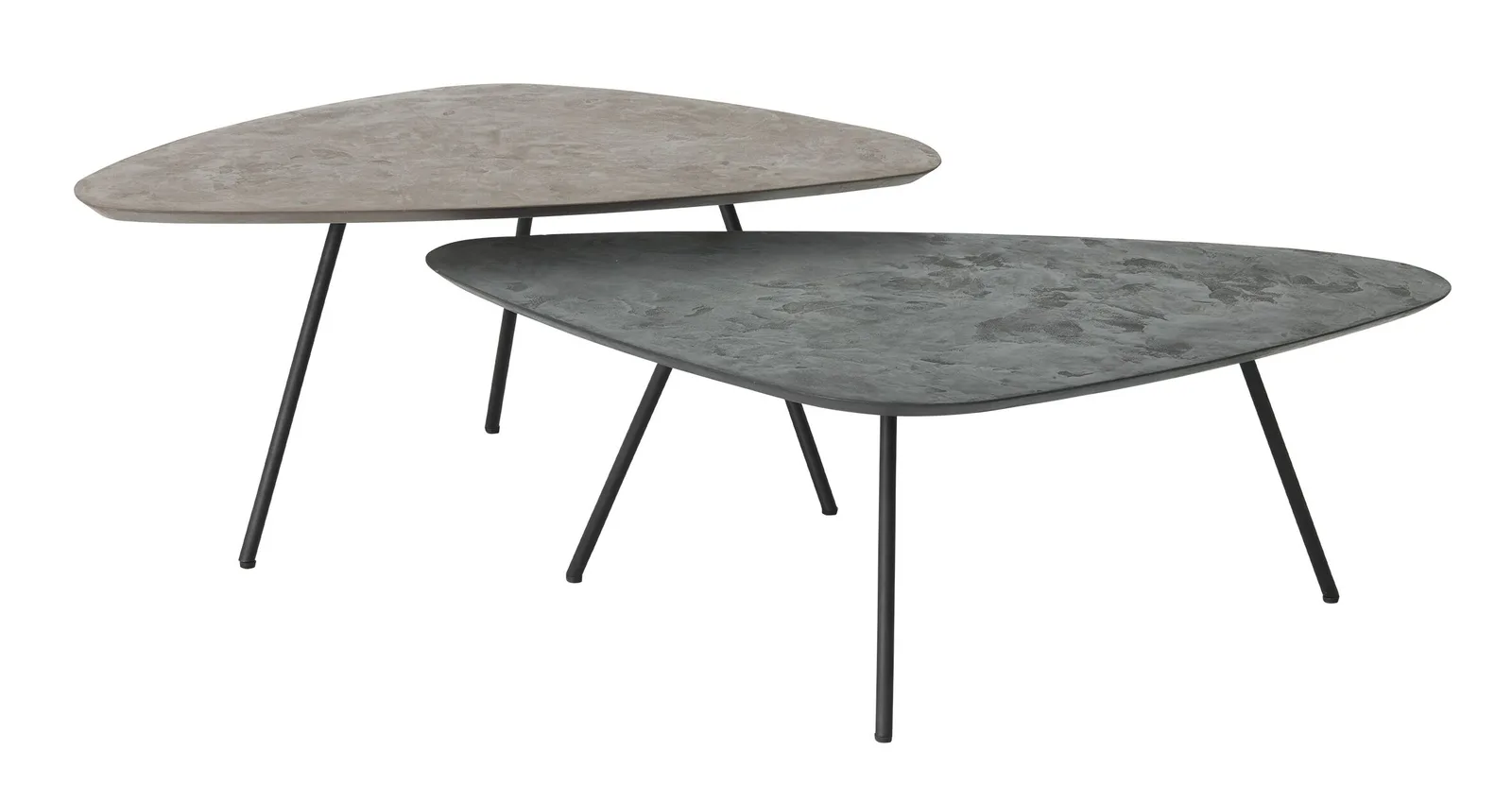 Zwei Couchtisch Scala Plectro Earth Tische mit organischen Formen und dunklen Beinen auf weißem Hintergrund - DTP Home