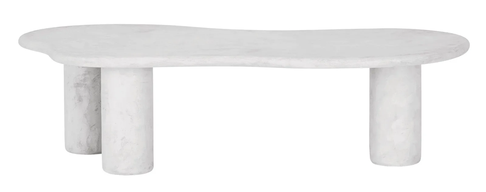 Salontafel Curva op witte achtergrond, met een organisch gevormd blad en drie robuuste poten - DTP Home