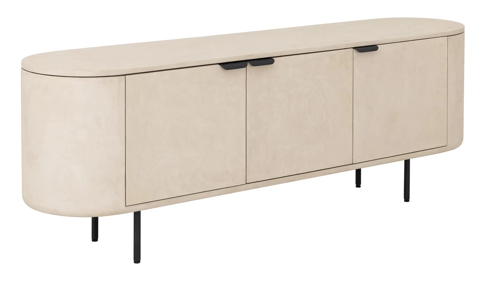 Tv-meubel Loft medium op een witte achtergrond, met een ovale vorm en drie deuren - DTP Home