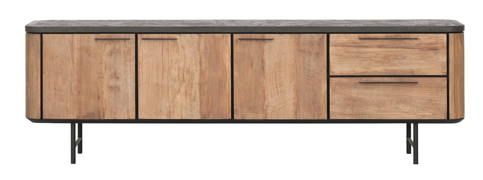 Tv-meubel Soho small met houten fronten en een donker betonnen blad, staand op een witte achtergrond - DTP Home