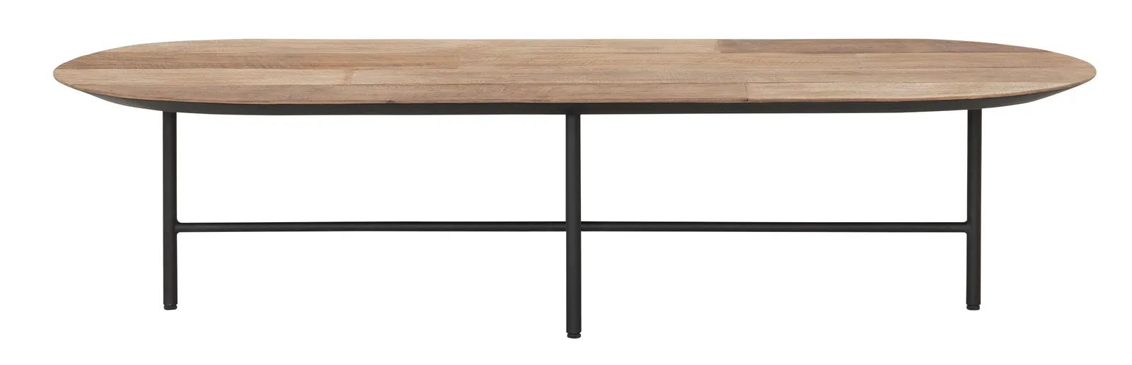 Salontafel Soho met een ovaal houten blad en een zwart metalen onderstel, gefotografeerd op een witte achtergrond - DTP Home