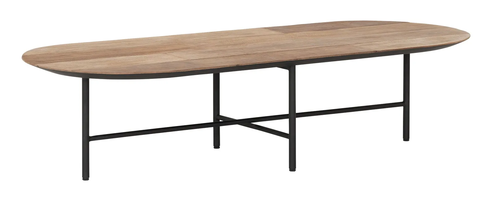 Salontafel Soho met een ovaal houten blad en een zwart metalen onderstel op een witte achtergrond - DTP Home