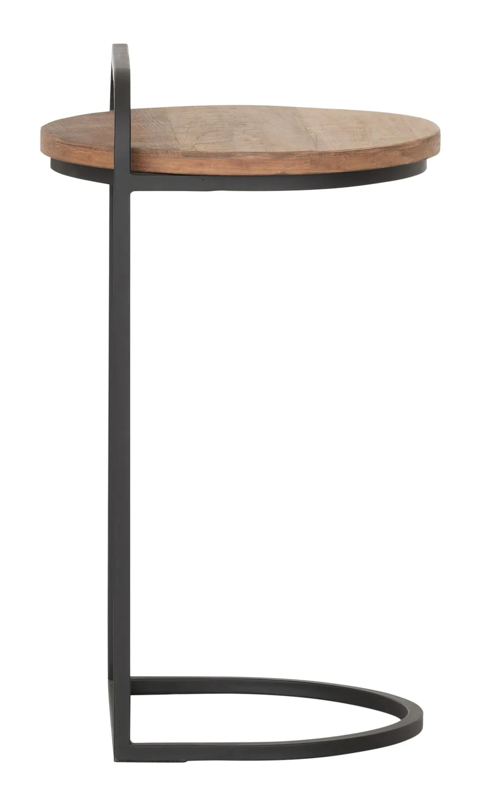 De Laptoptafel Soho, een bijzettafel met houten blad en zwart metalen onderstel, op een witte achtergrond - DTP Home