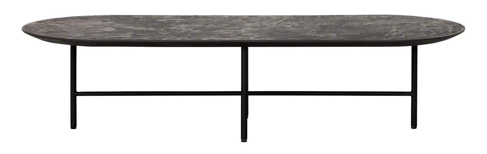 Salontafel Soho 2 met een ovaal blad en een zwart metalen onderstel, gefotografeerd op een witte achtergrond - DTP Home