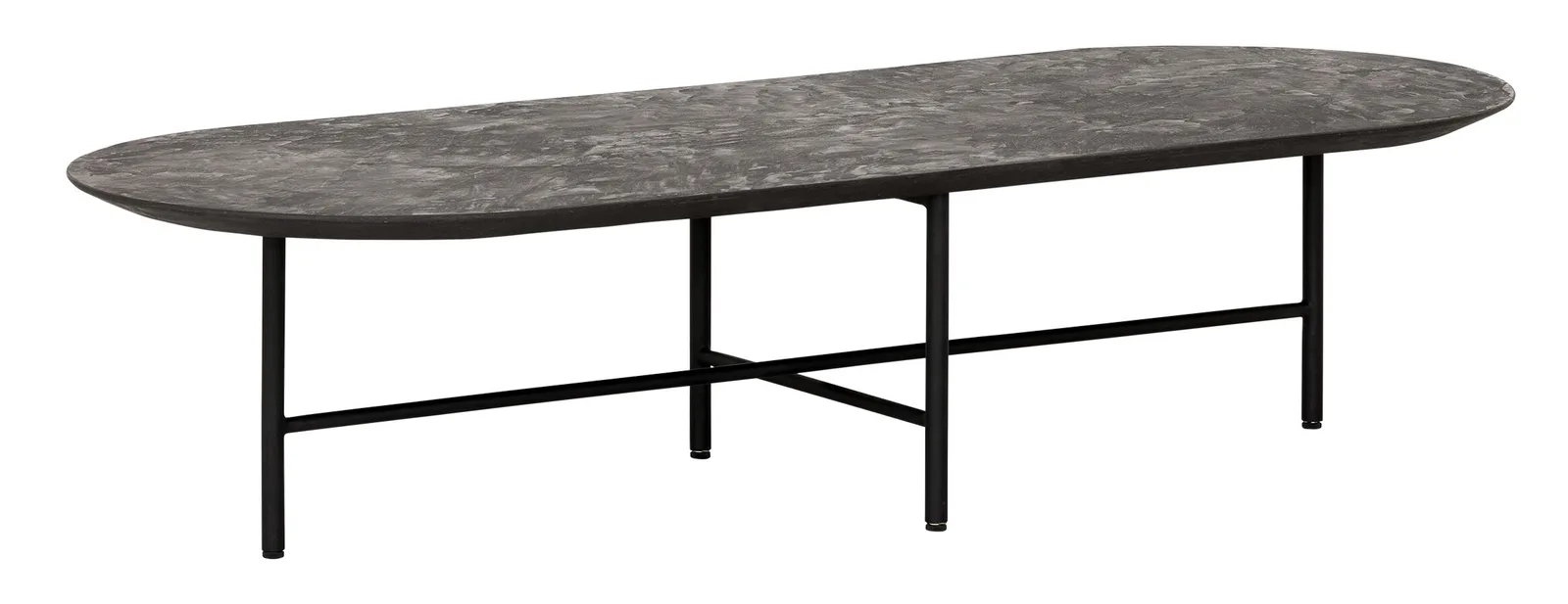 Couchtisch Soho 2 mit ovaler Tischplatte und schwarzem Metallgestell, auf weißem Hintergrund fotografiert - DTP Home