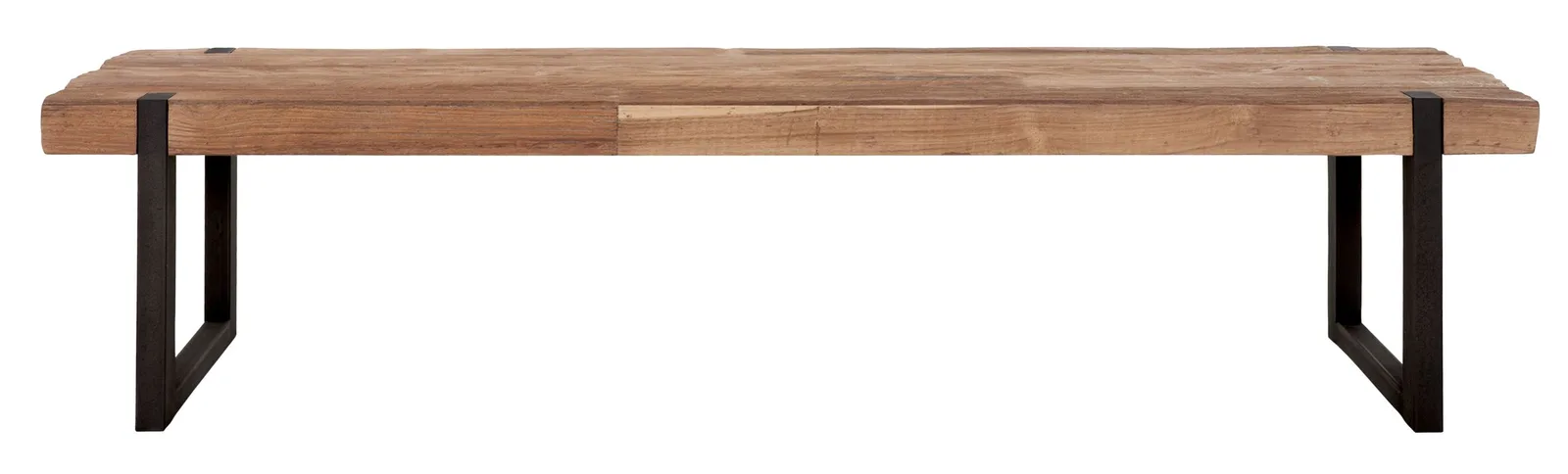 Couchtisch Beam auf weißem Hintergrund, frontal aufgenommen mit einer Holzplatte und schwarzen Metallbeinen - DTP Home