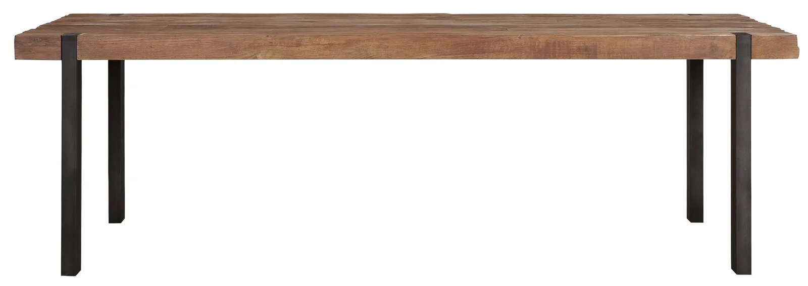 Esstisch Beam mit einer dicken Holzplatte und schwarzen Metallbeinen auf weißem Hintergrund - DTP Home