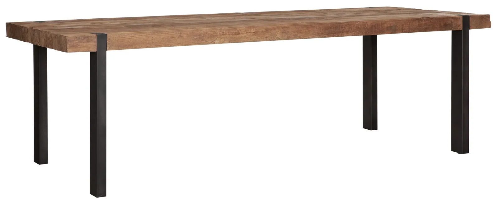 Esstisch Beam mit einer robusten Holzplatte auf vier schwarzen Metallbeinen, freistehend vor weißem Hintergrund - DTP Home