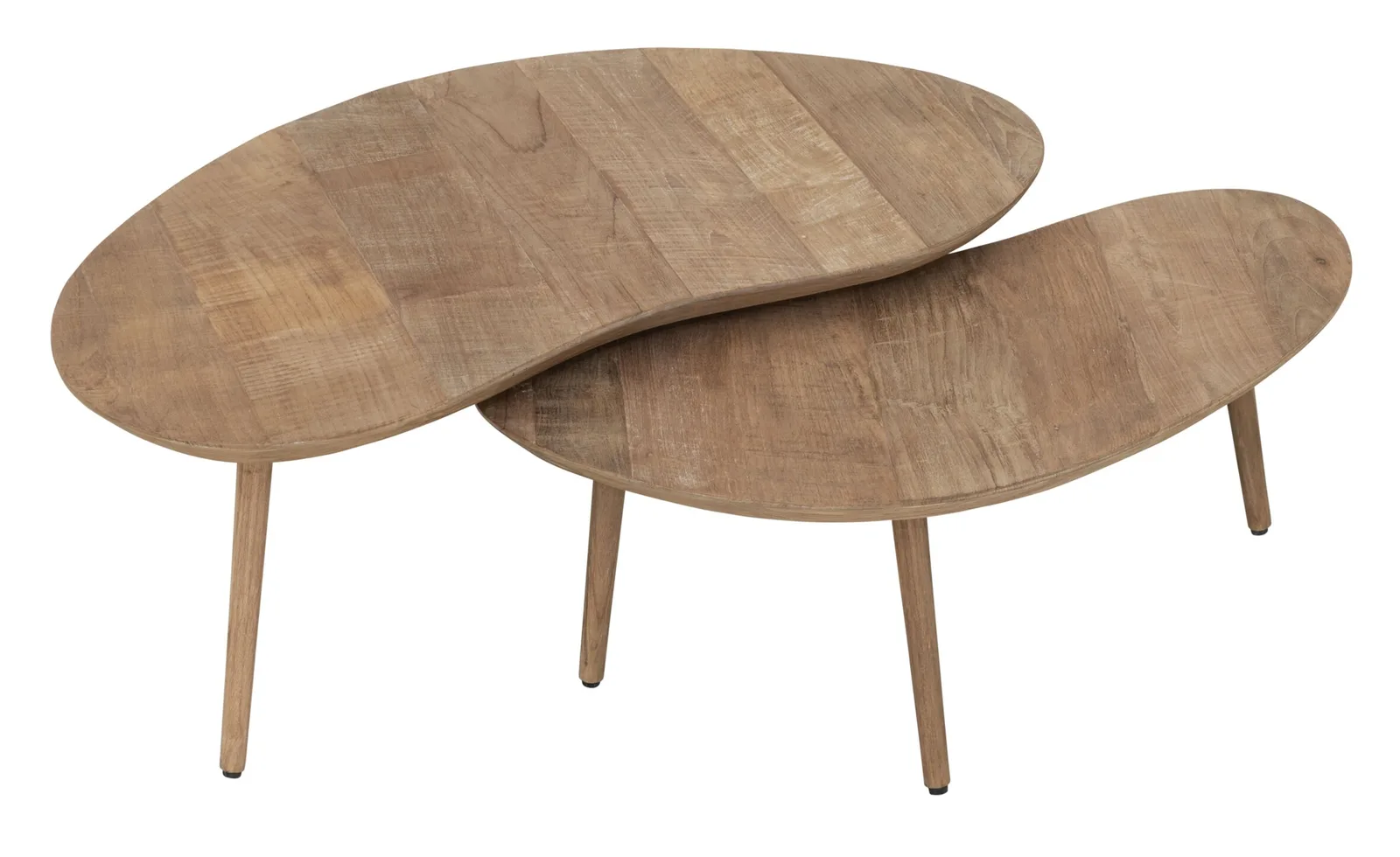 Salontafel Apollo set van twee niervormige tafels met houten blad op witte achtergrond - DTP Home