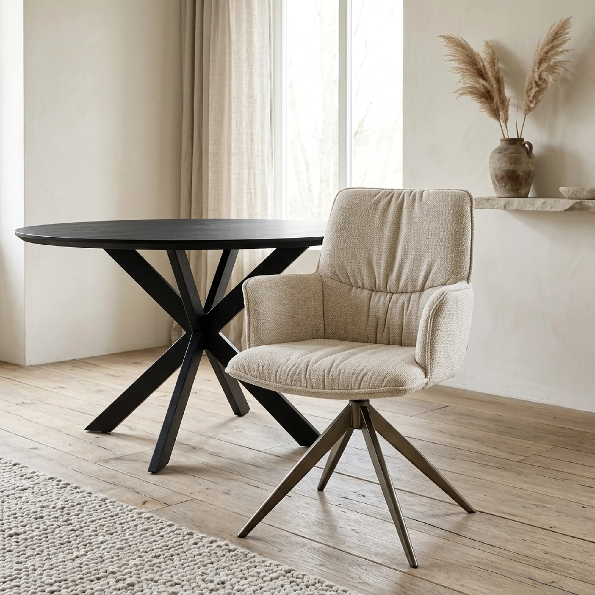 Esszimmerstuhl Chase cream blockweave drehbar - Richmond Interiors