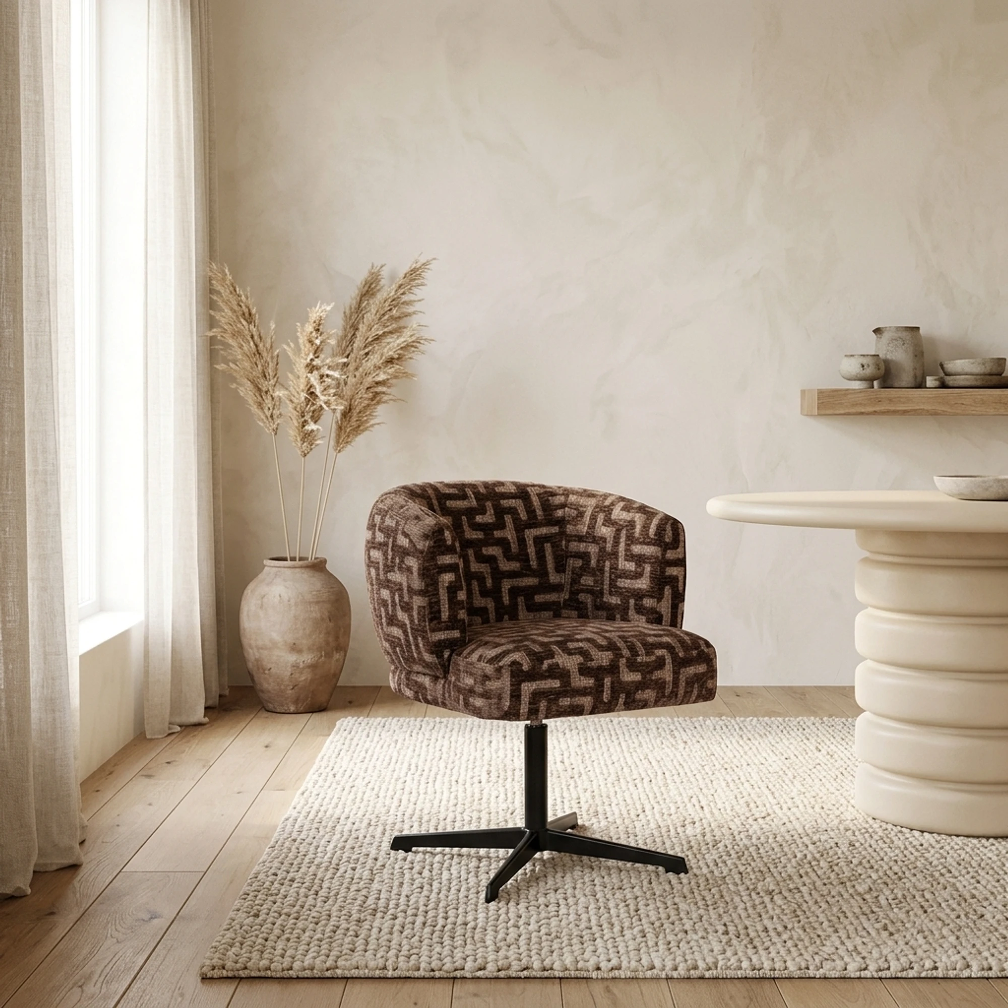 Eetkamerstoel Dinan brown labyrinth brandvertragend - draaibaar - Richmond Interiors