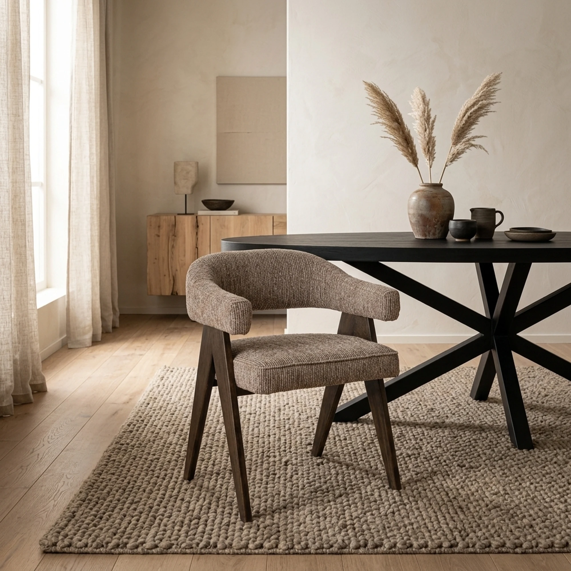 Eetkamerstoel Mori mocca linear brandvertragend - Richmond Interiors