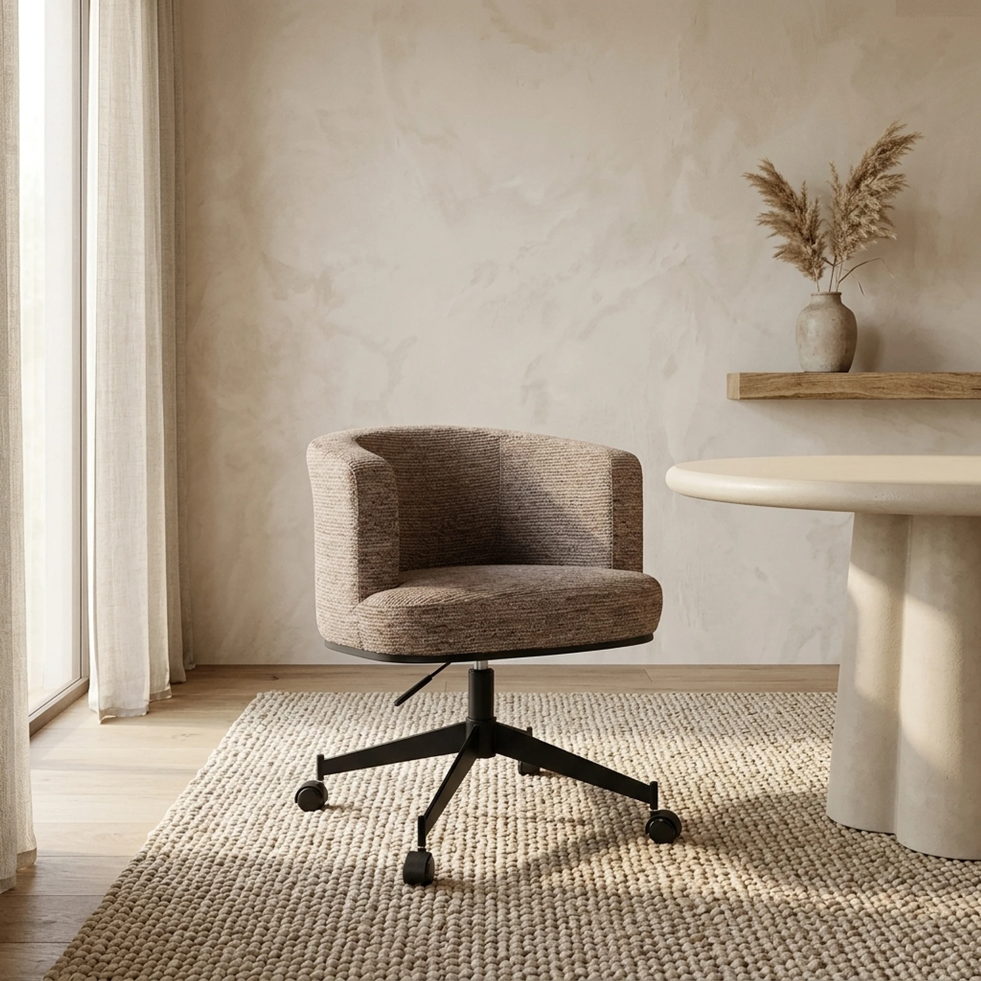 Esszimmerstuhl Rochenne mocca linear drehbar auf Rollen - Richmond Interiors