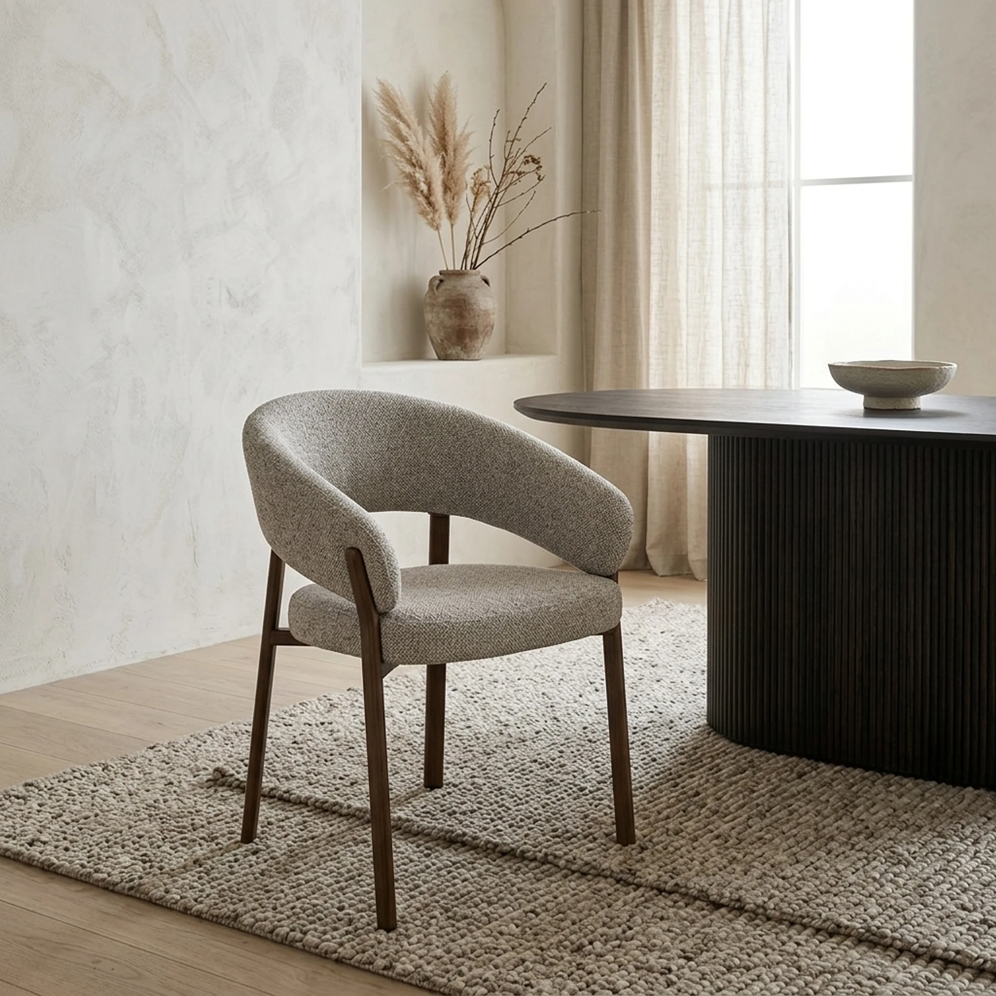 Esszimmerstuhl Zhora Hush Walnut (Stoff, Beige) - Livingfurn