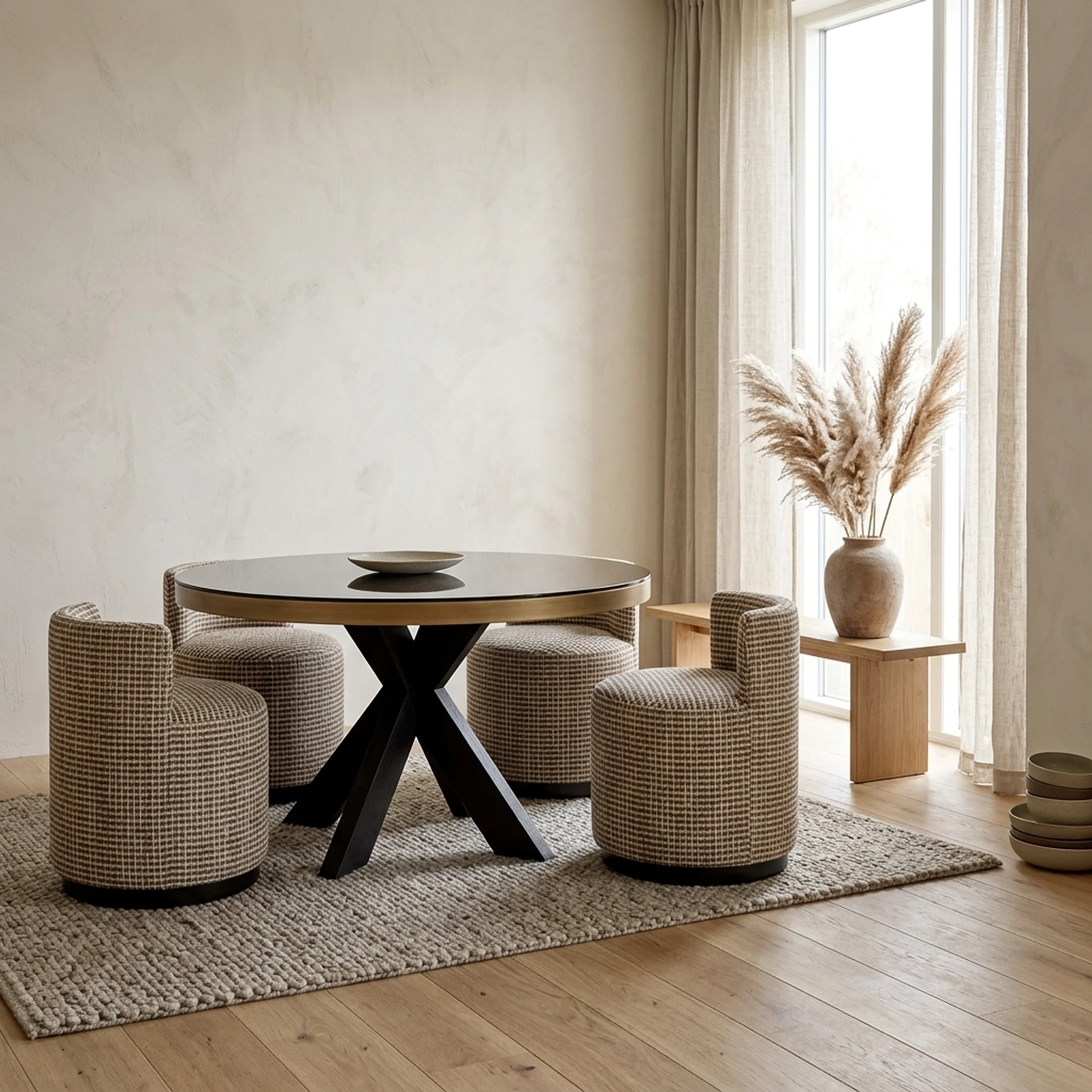 Bloomville Dining Table brass shagreen incl. glass top 140Ø - Richmond Interiors