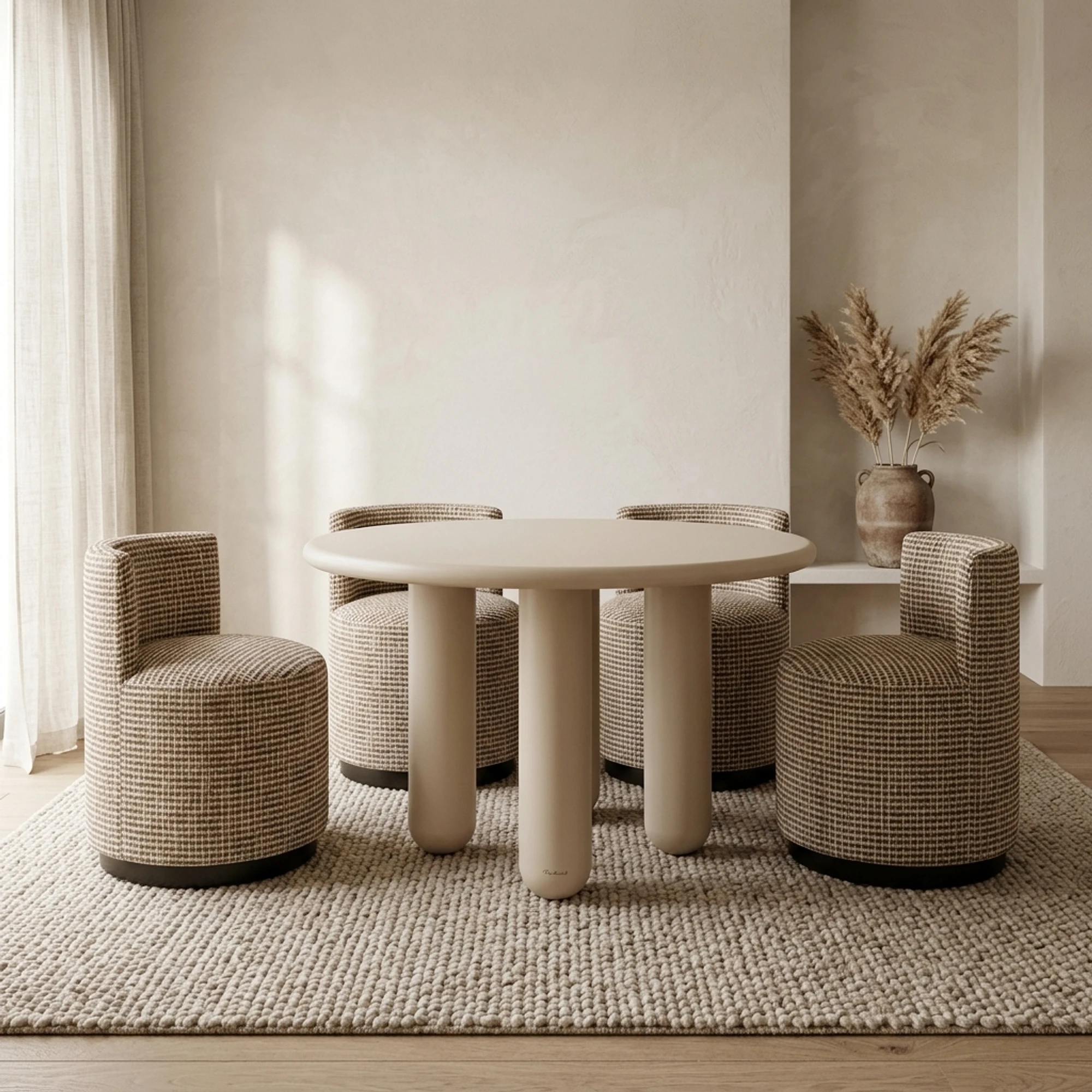 Esstisch Calma beige 120Ø (Metall|Mdf|recycelt Holz) - Richmond Interiors