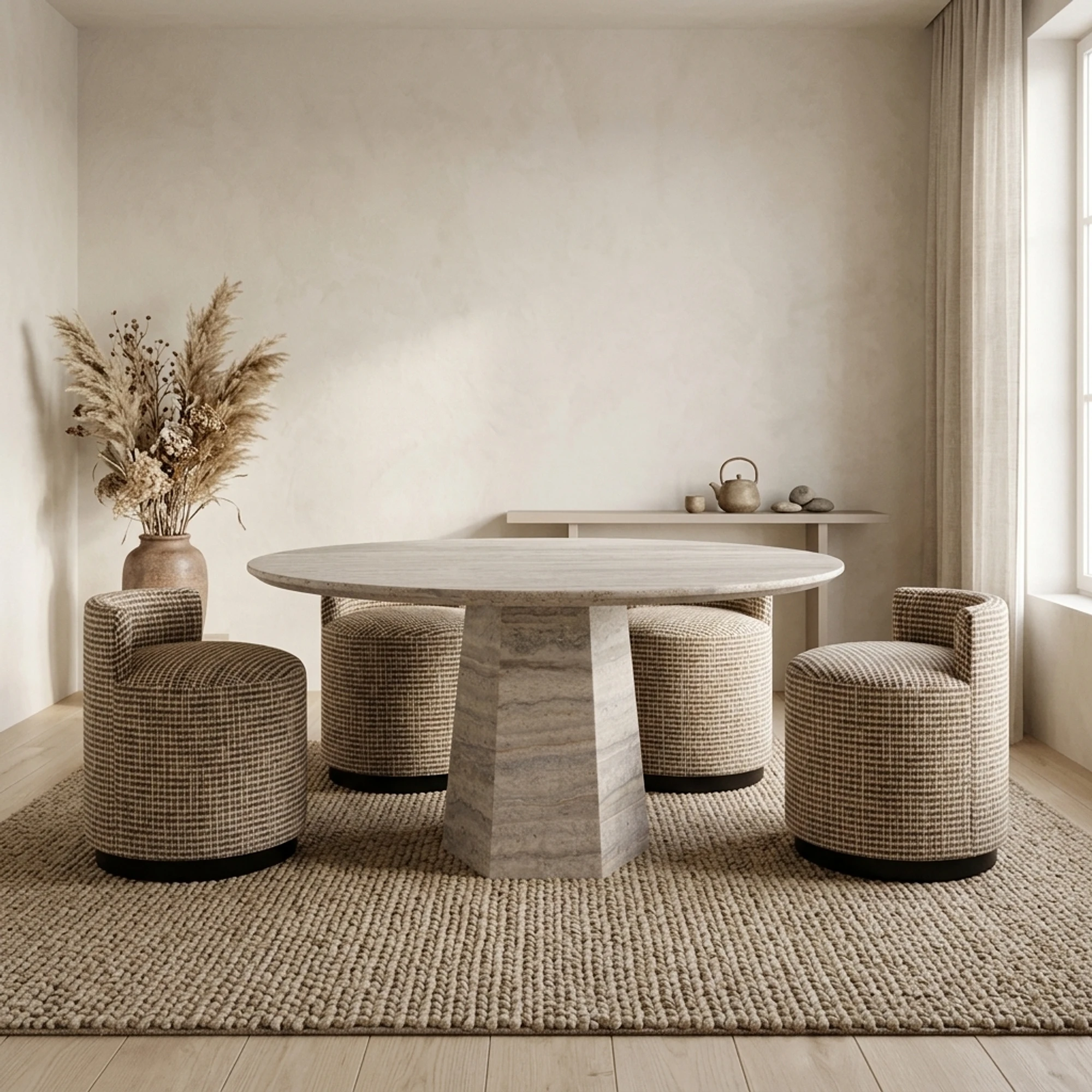 Dining table Westin grey 135Ø (Travertine) - Richmond Interiors