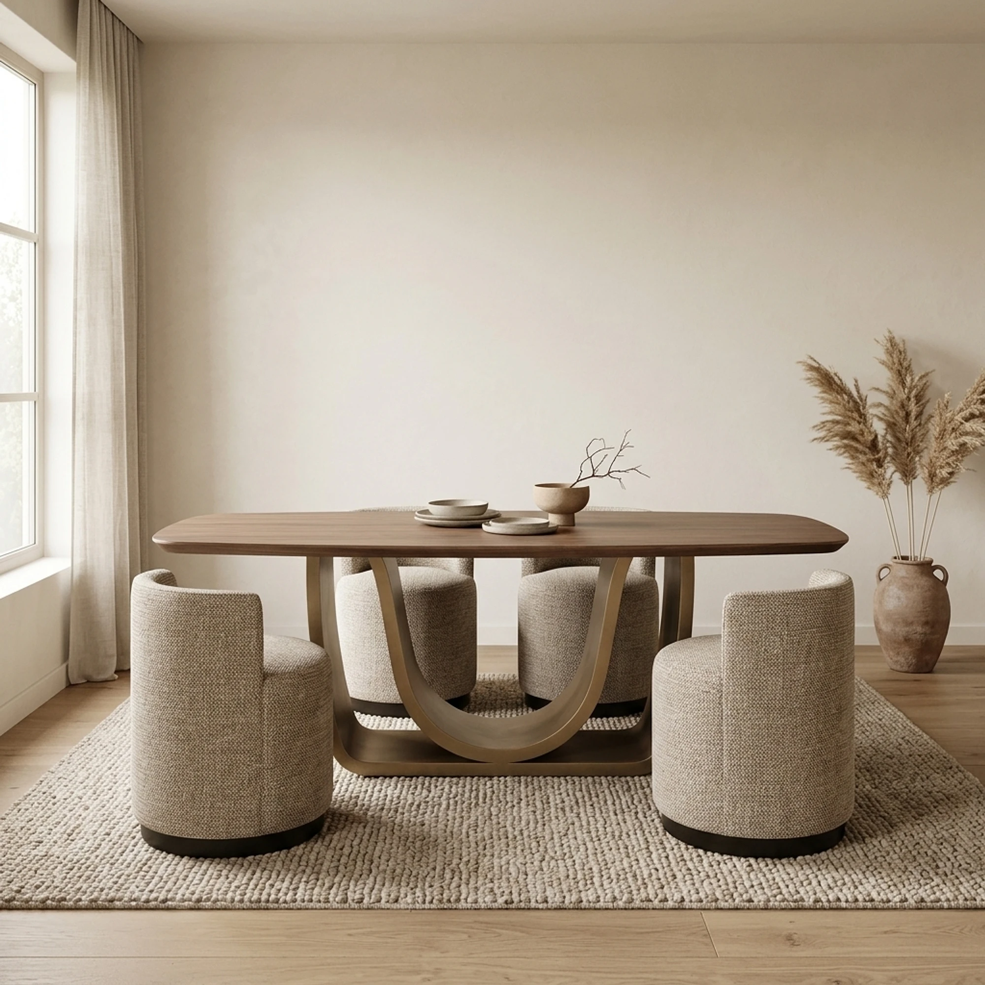 Dining table Windsor walnut 230 brass base - Richmond Interiors