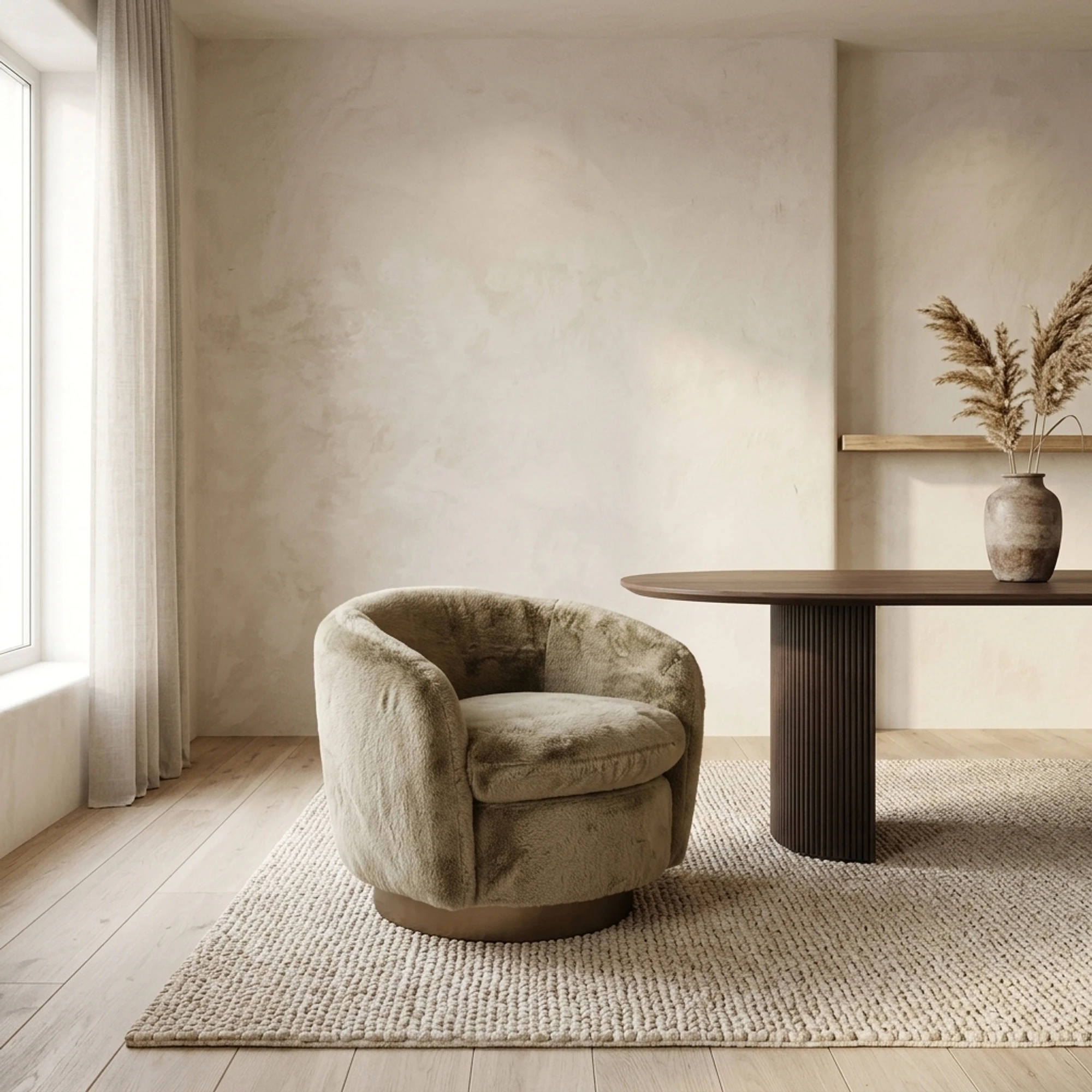 Lounge chair Colmar khaki fluffy swivel - Richmond Interiors