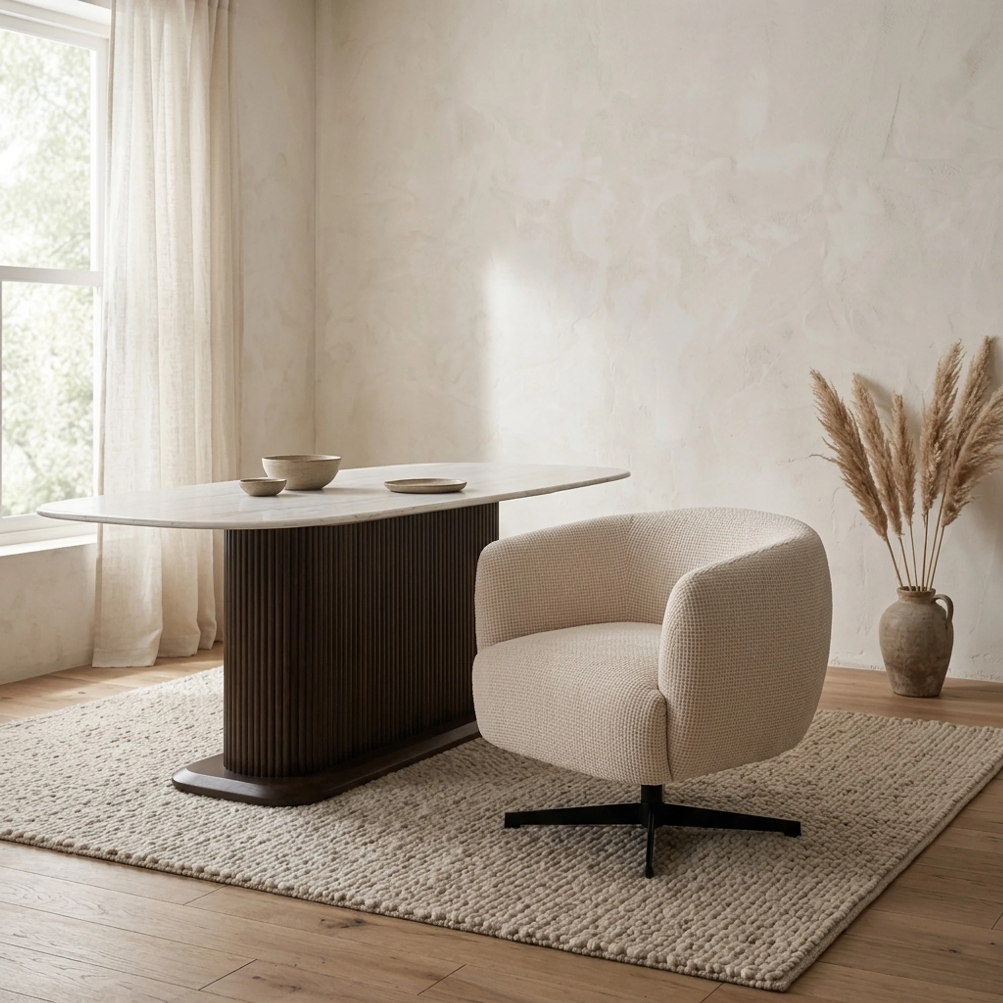 Lounge chair Estelle beige blockweave swivel - Richmond Interiors