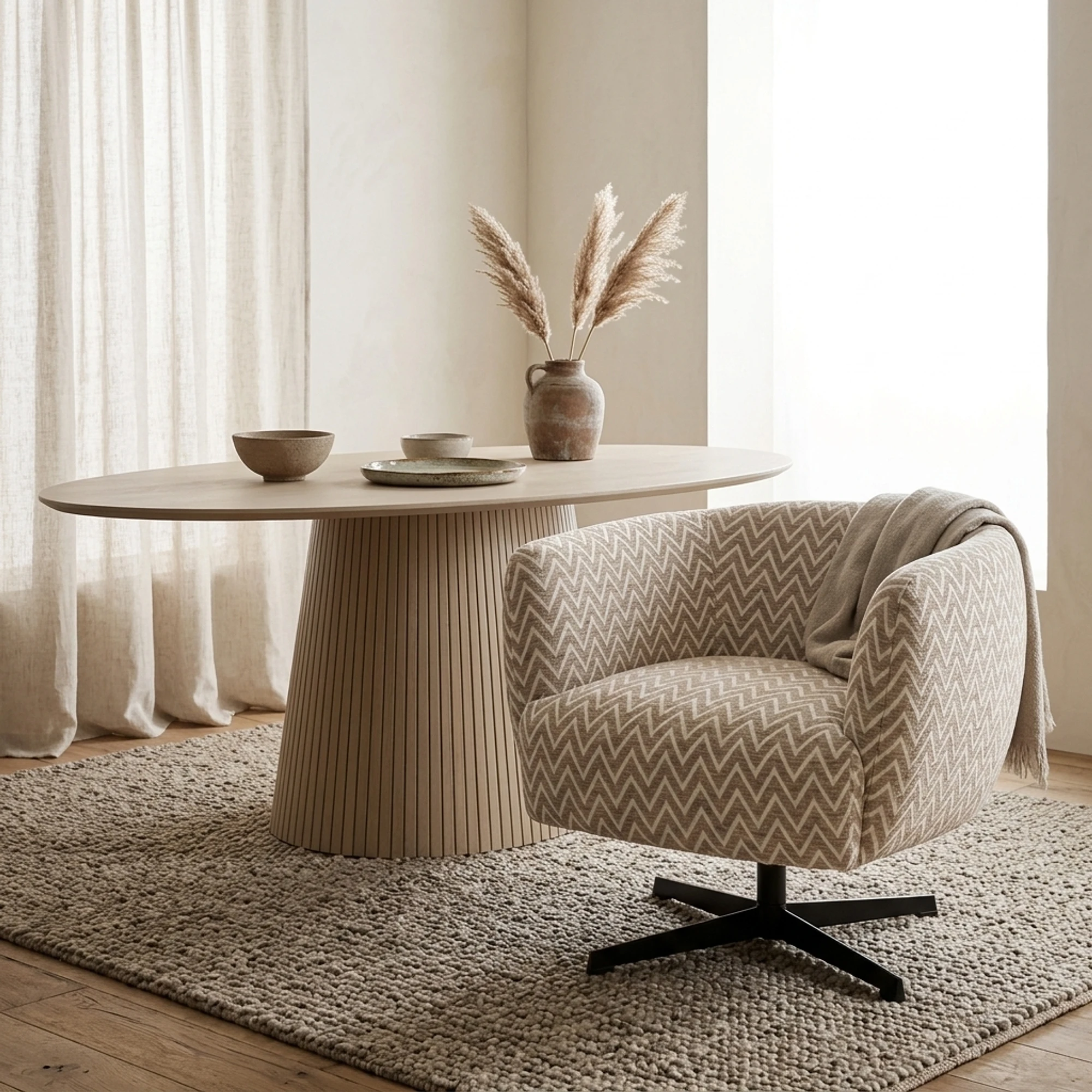 Estelle Lounge Chair sand chevron swivel - Richmond Interiors