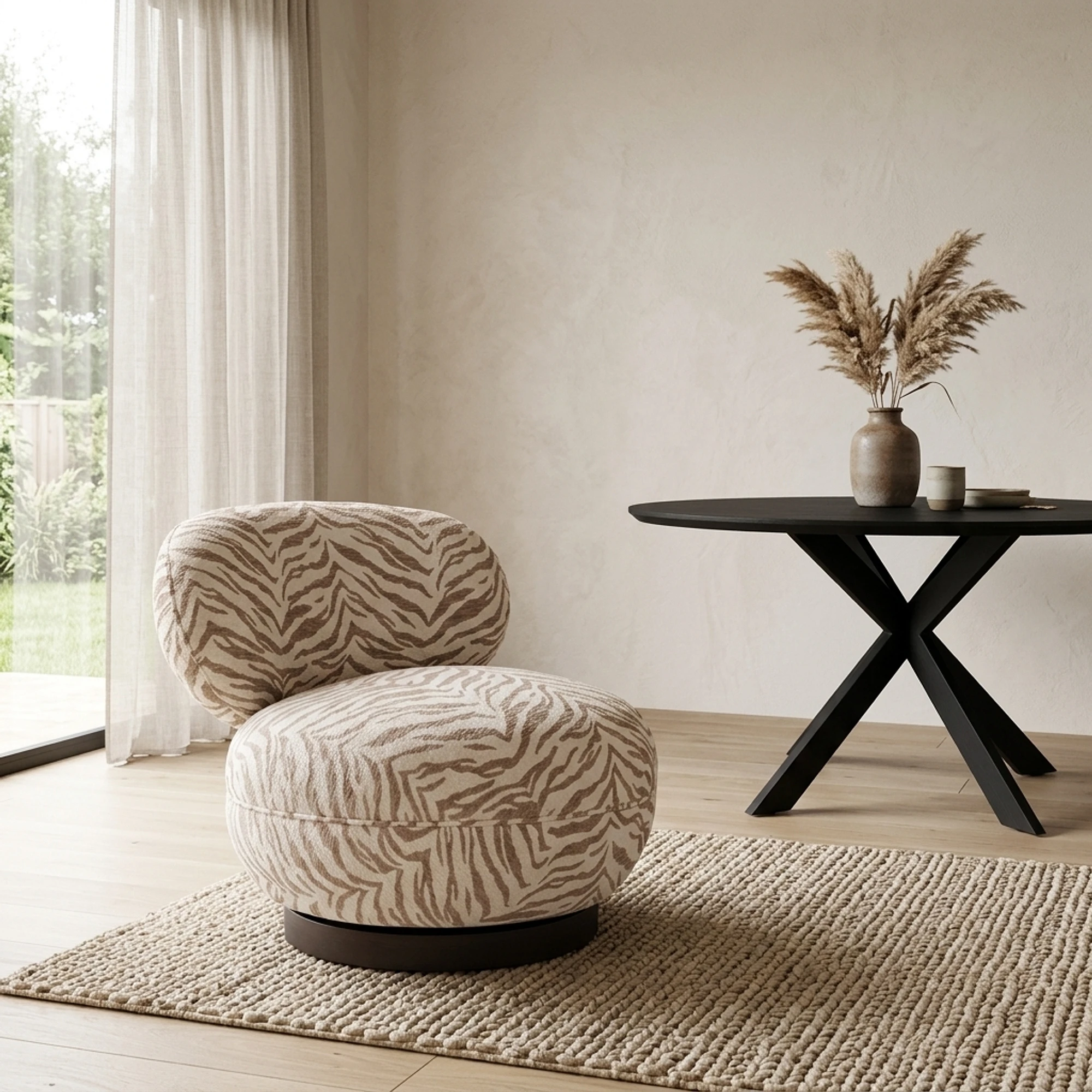 Lounge Stuhl Jace beige tiger drehbar - Richmond Interiors