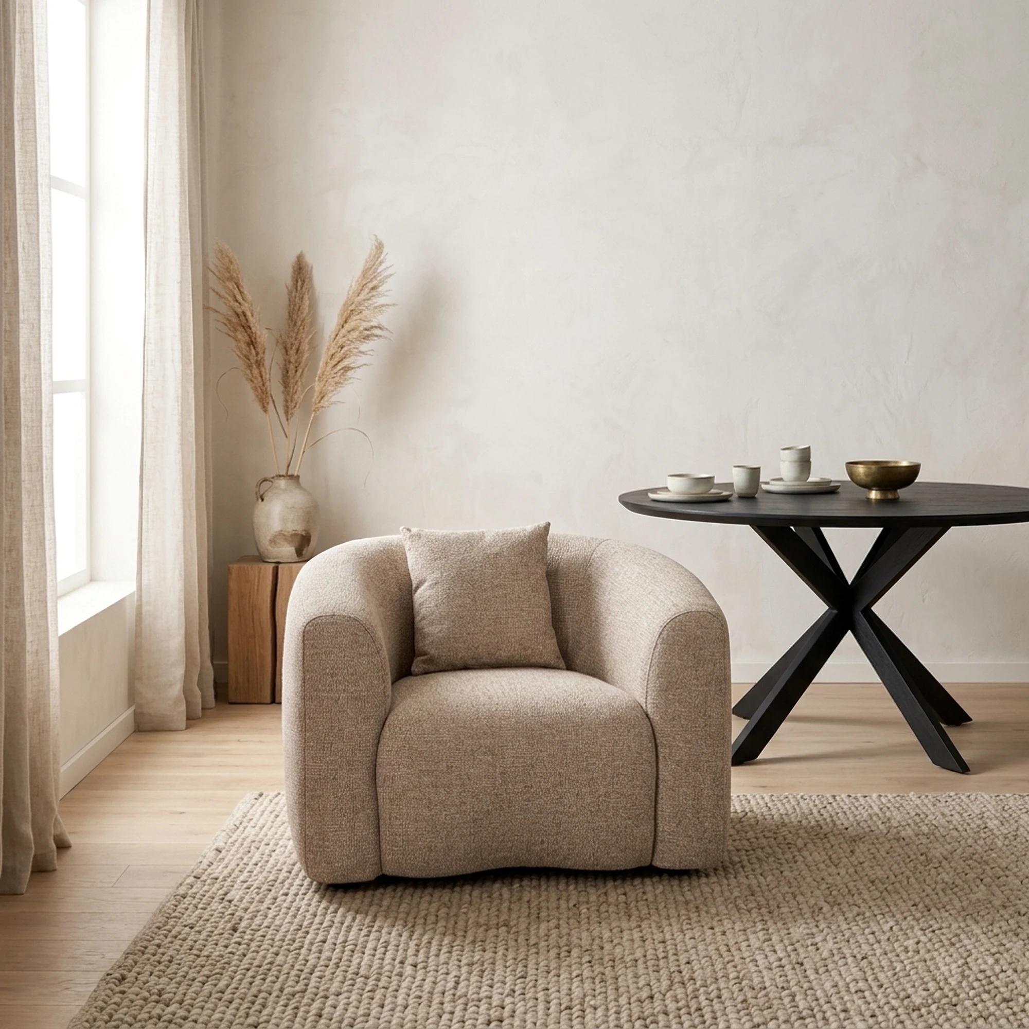 Sillón lounge Luxandra sand tweed retardante de llama - Richmond Interiors