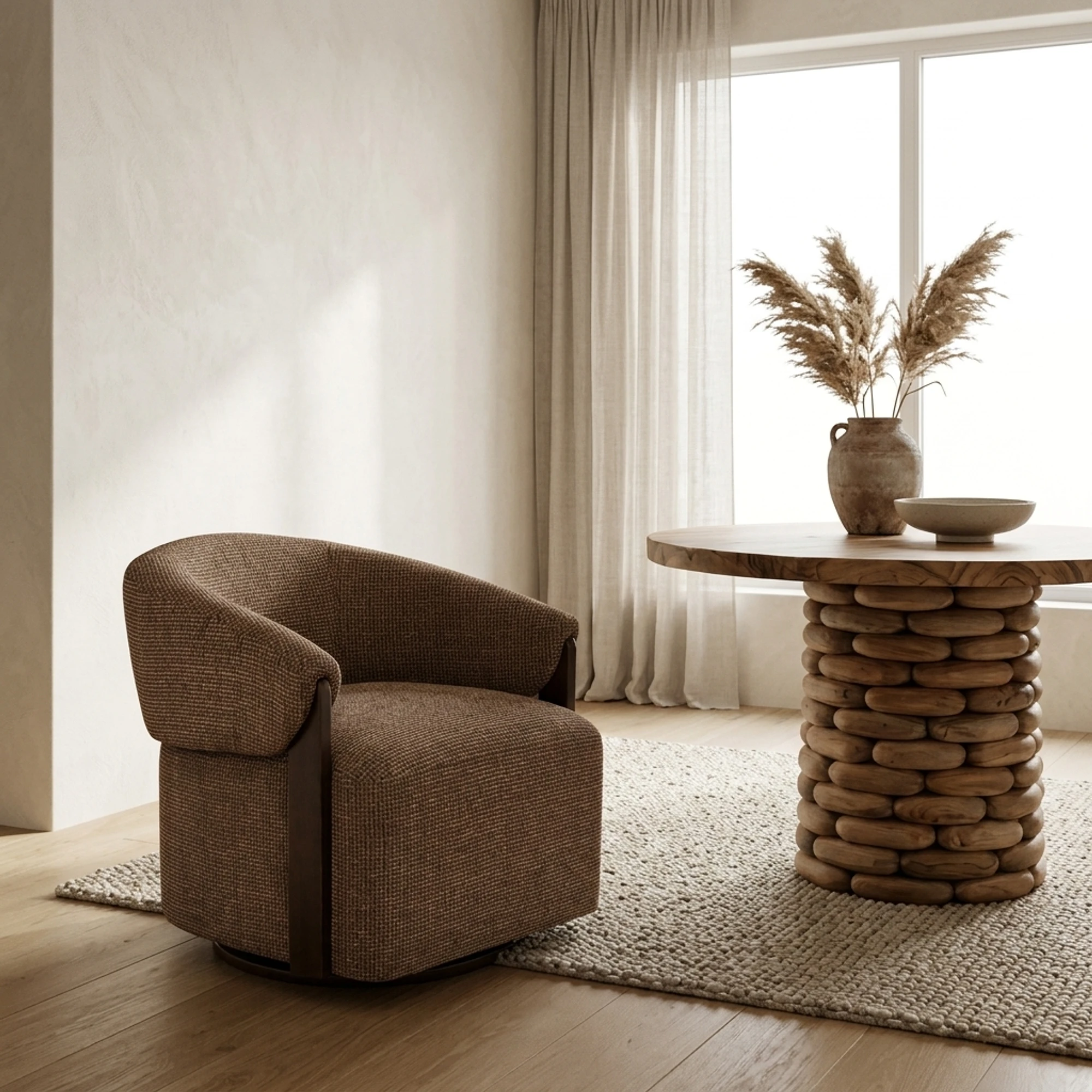 Lounge Stuhl Marina brown blockweave drehbar feuerhemmend - Richmond Interiors