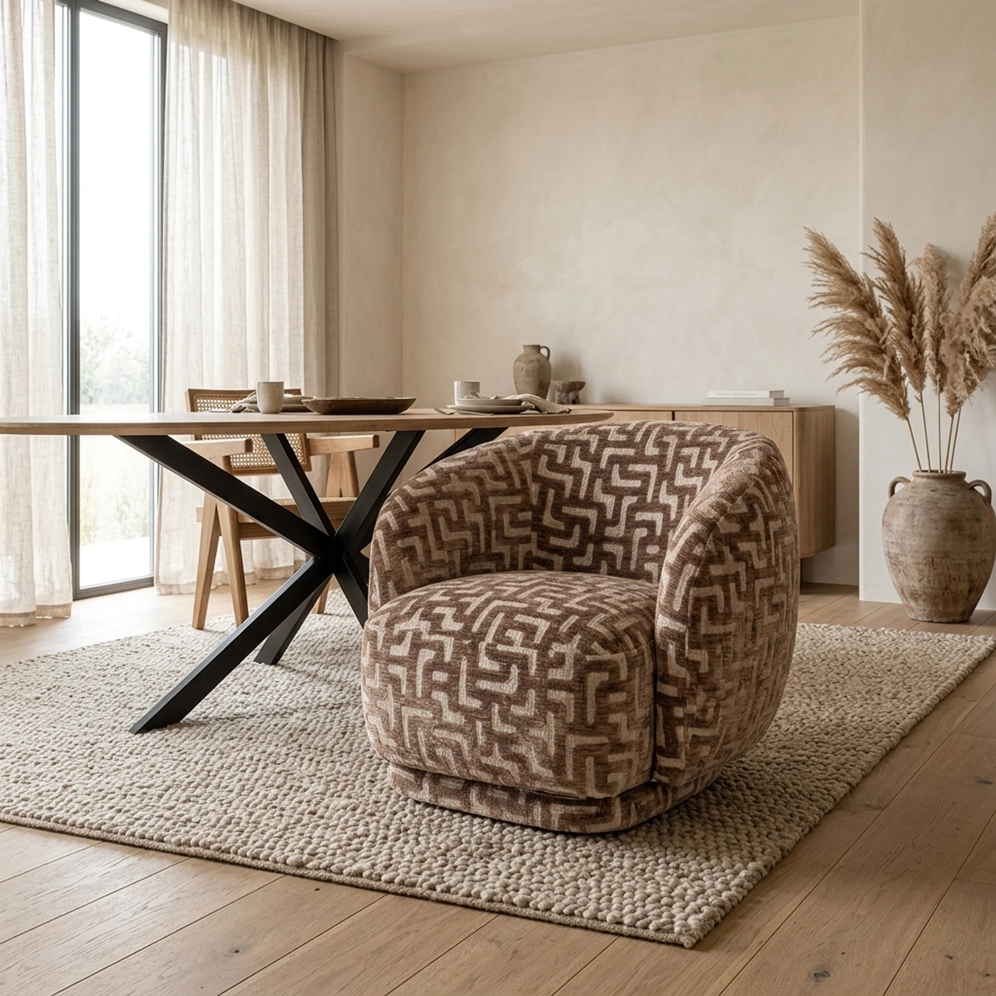 Lounge stoel Negreslo brown labyrinth draaibaar - Richmond Interiors