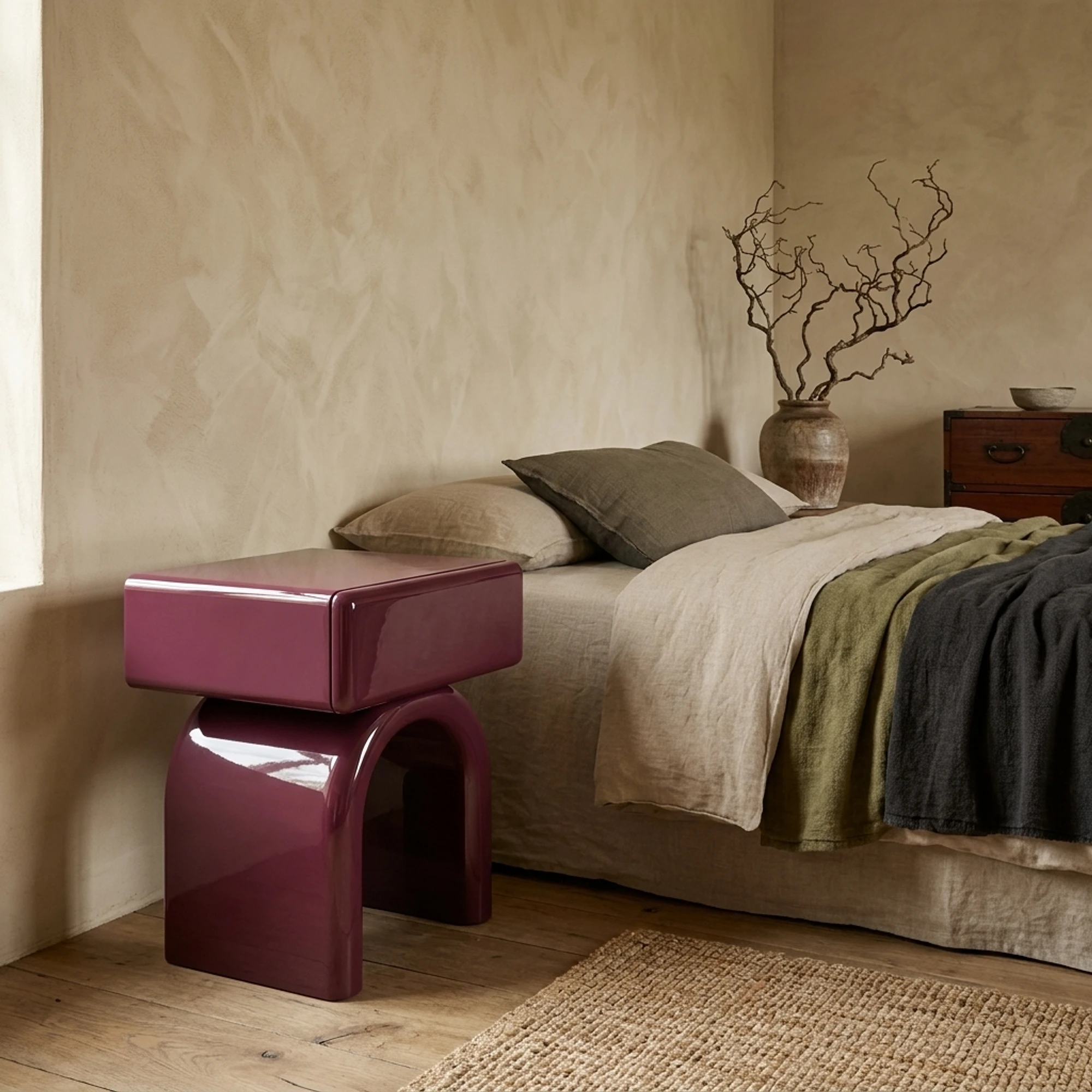 Bedside Table Bennet burgundy 1-drawer - Richmond Interiors