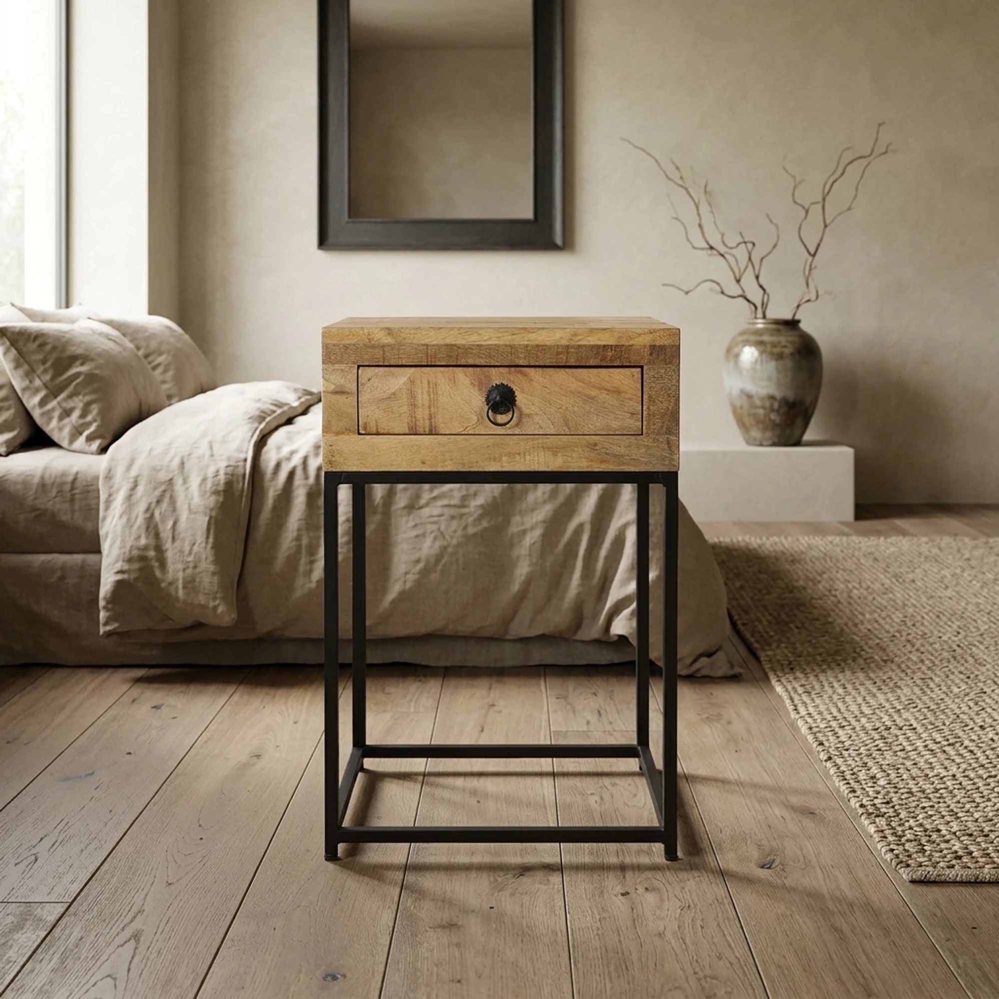 Bedside Table with Metal Frame Mango 40 - Benoa