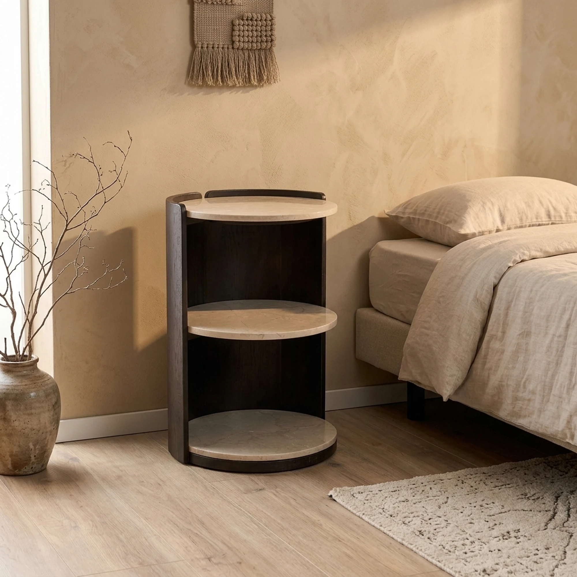 Niva Bedside Table Botticino Marble 40 cm - Starfurn