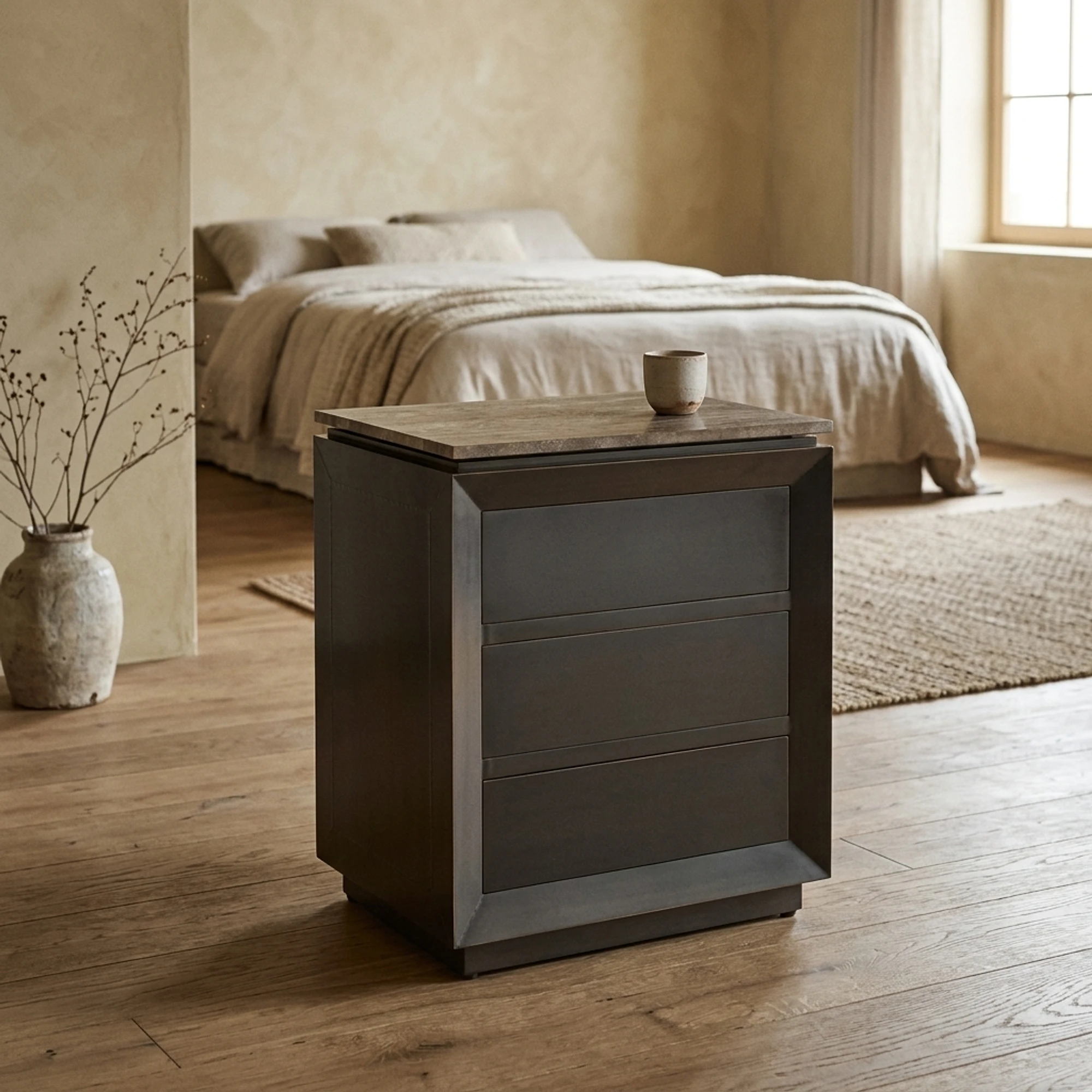 Bedside table Russo ash brown 3-drawers - Richmond Interiors