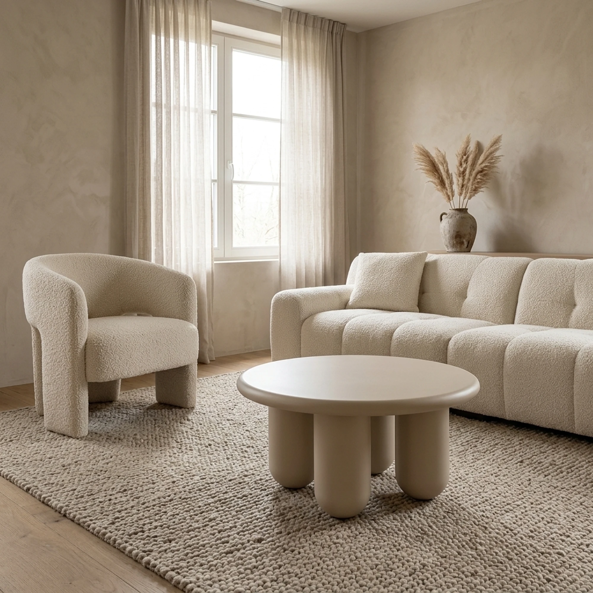 Couchtisch Calma beige 80Ø (Metall|Mdf|recycelt Holz) - Richmond Interiors