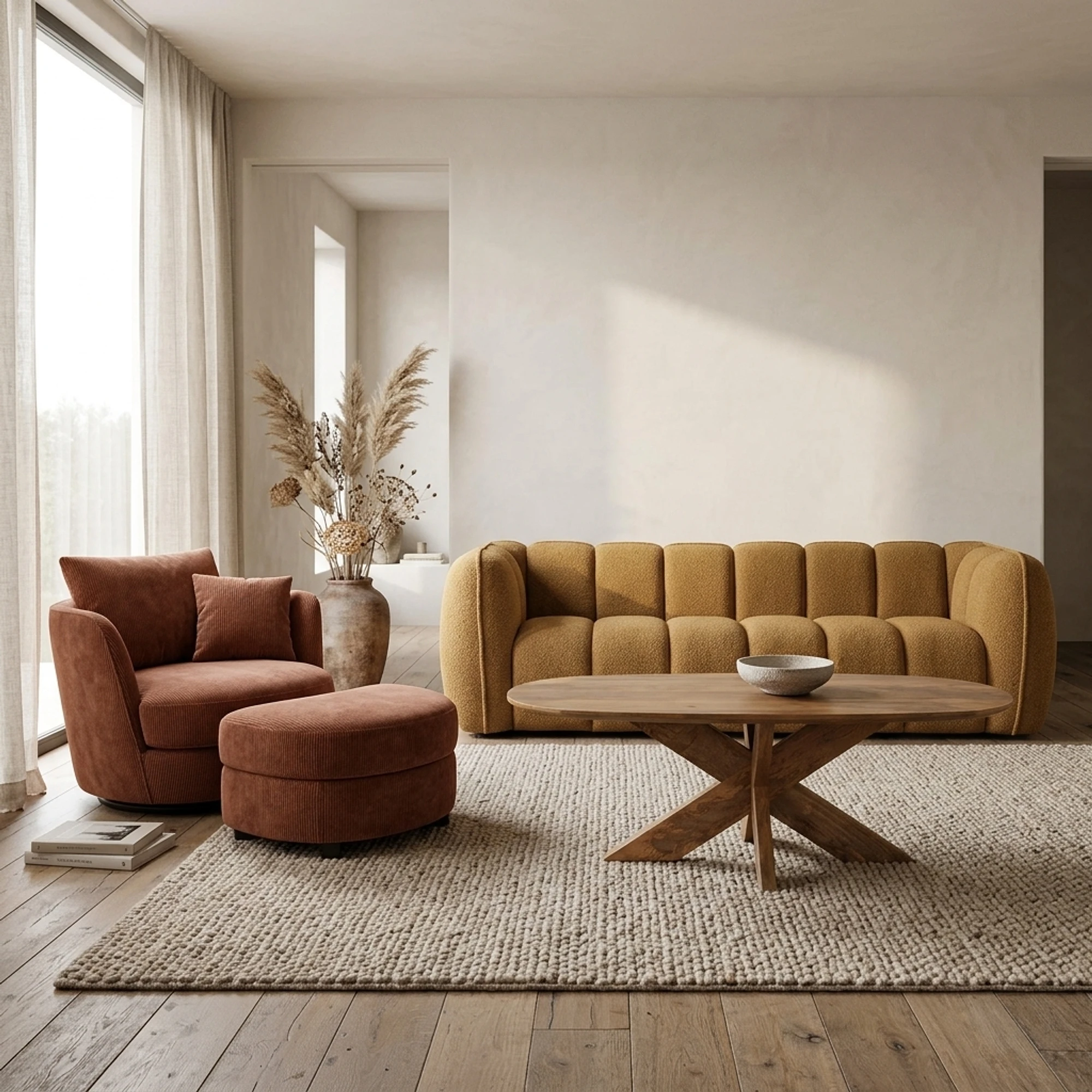 Coffee Table Danish Oval Runa with Wooden Base 130 - Benoa