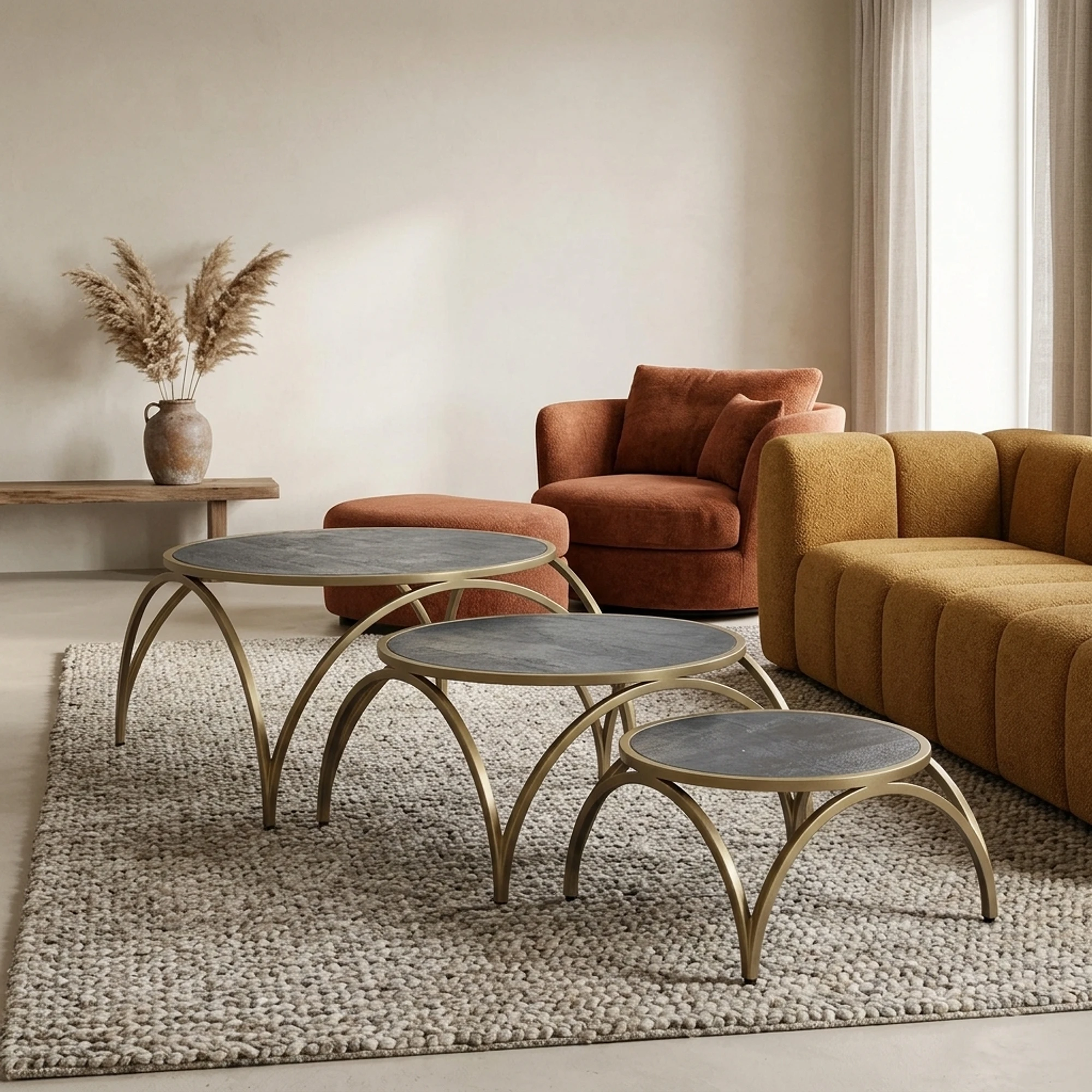 Couchtisch Rund Messing Set von 3 - Benoa